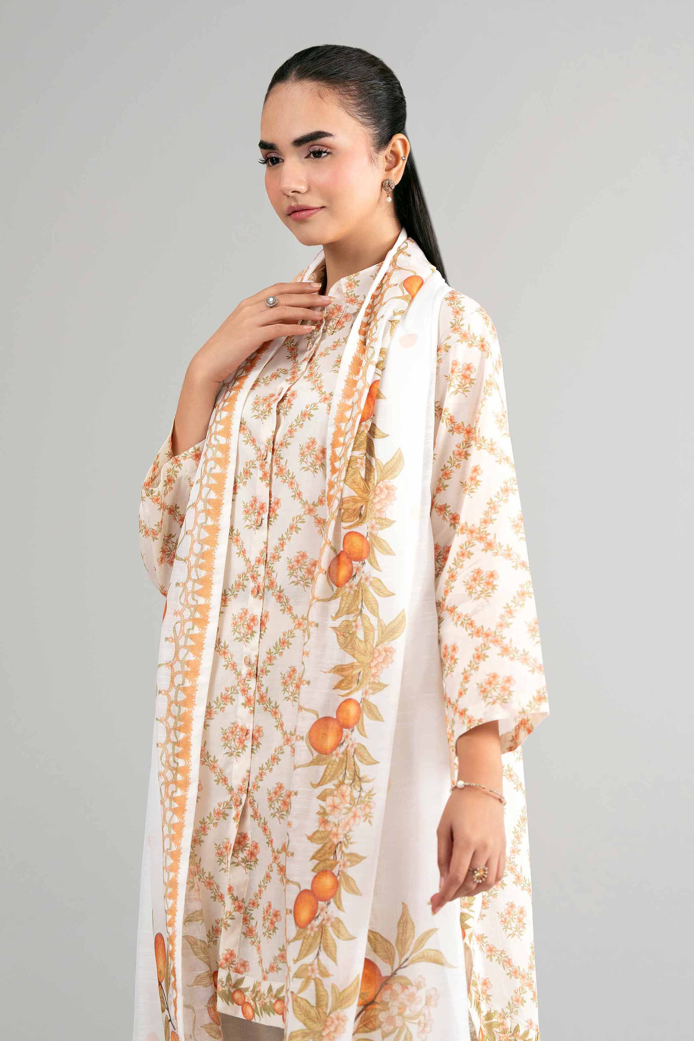 3 Piece - Digital Printed Suit - 42601501 Off White Lawn 3PC Printed Summer