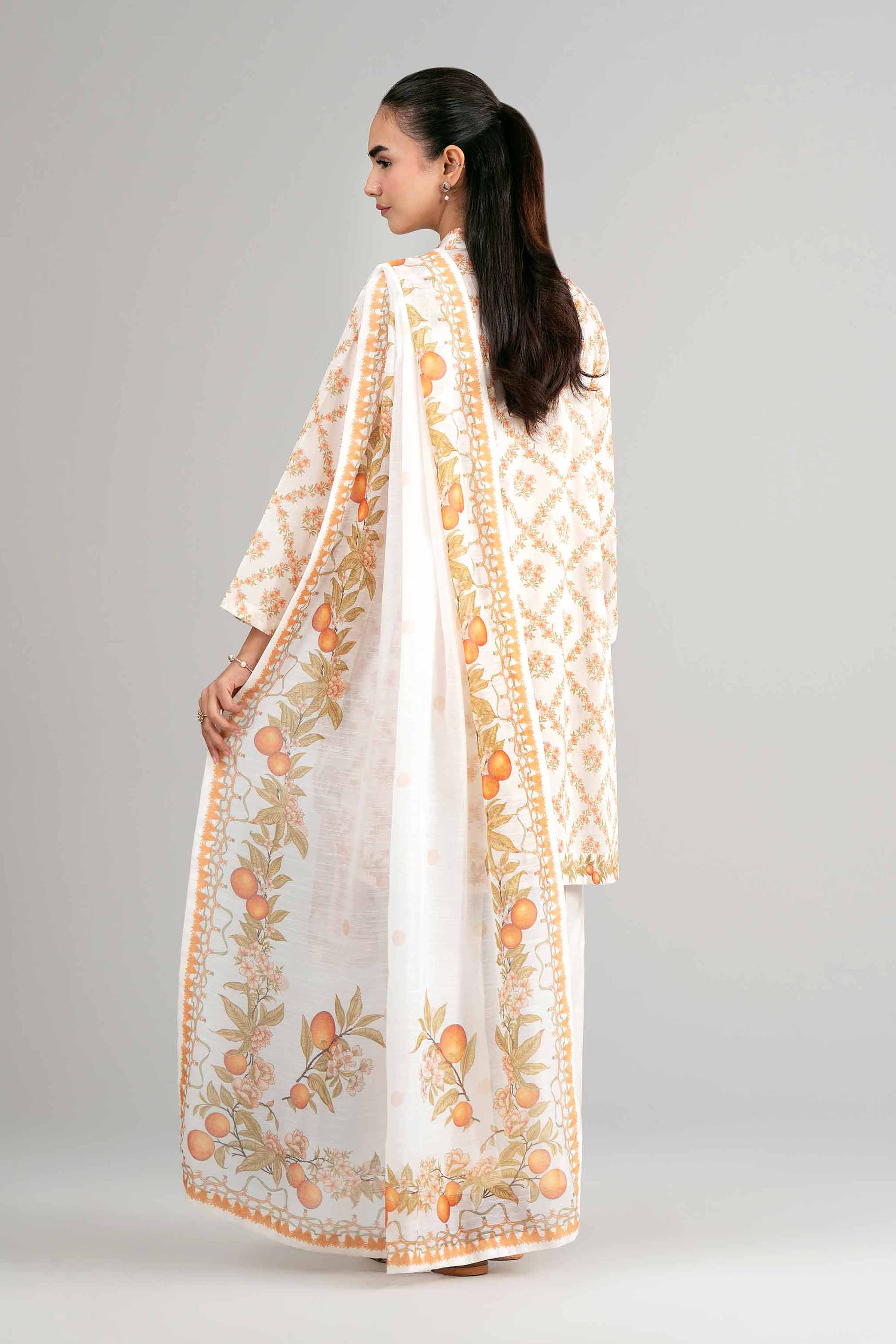 3 Piece - Digital Printed Suit - 42601501 Off White Lawn 3PC Printed Summer