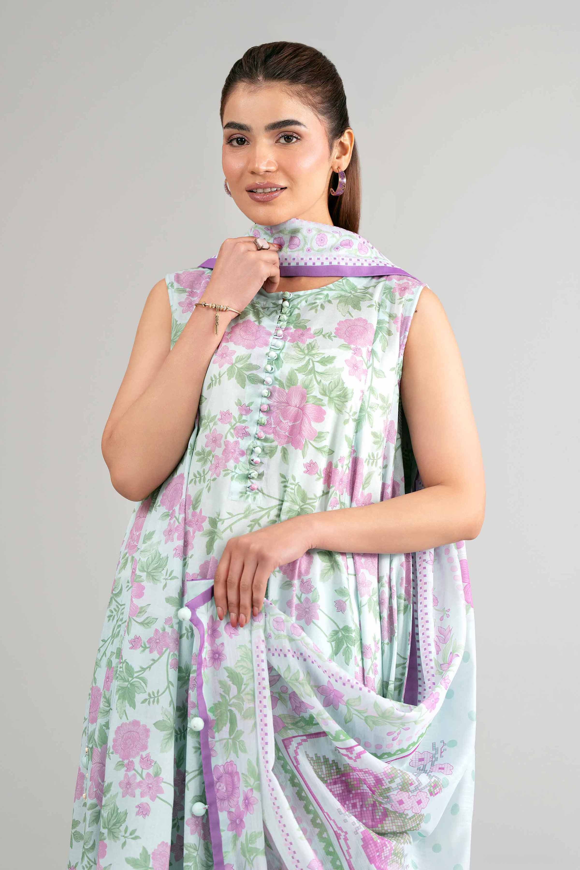 3 Piece - Digital Printed Suit - 42601503 Blue Lawn 3PC Printed Summer