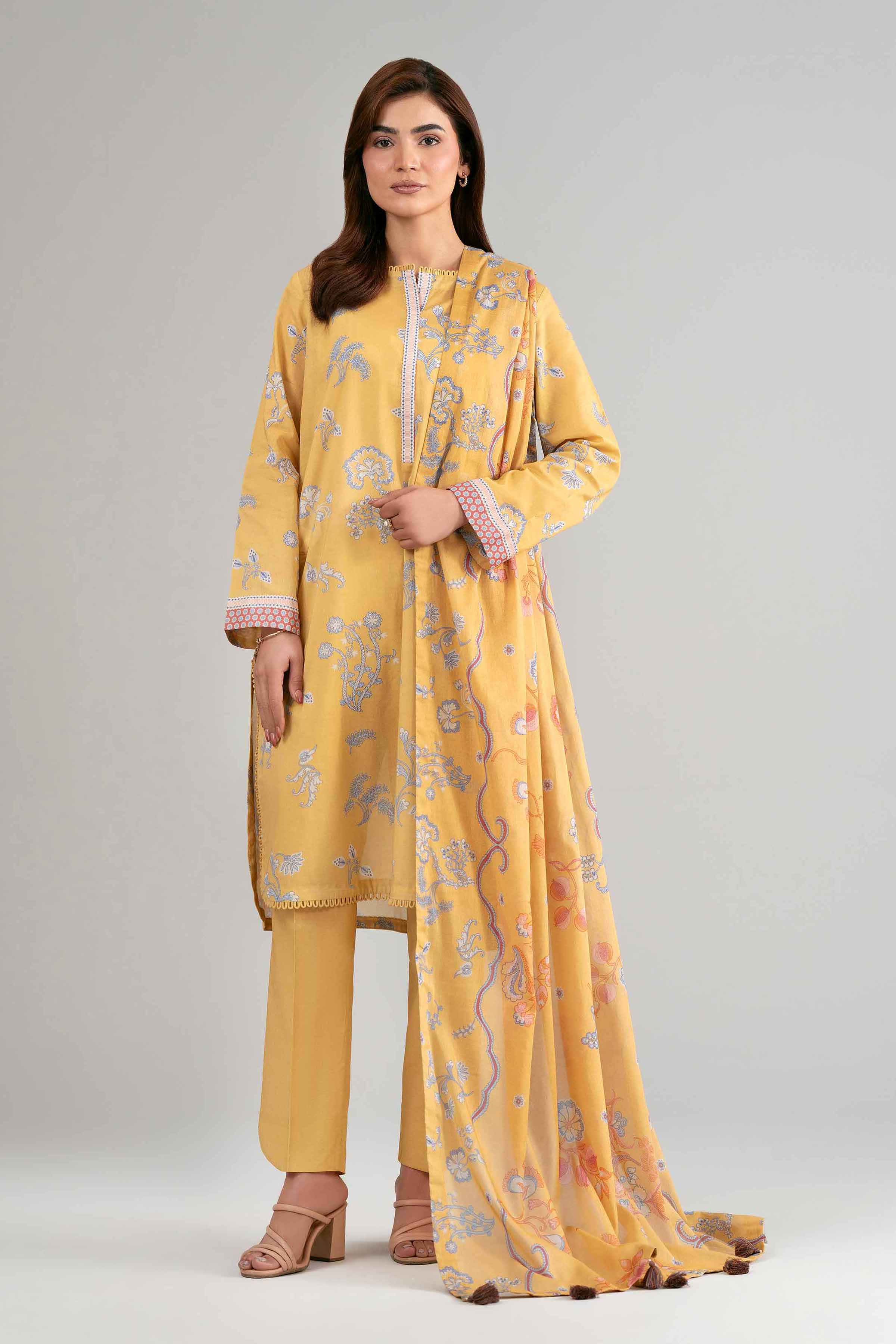 3 Piece - Printed Suit - 42601505 Yellow Lawn 3PC Printed Summer