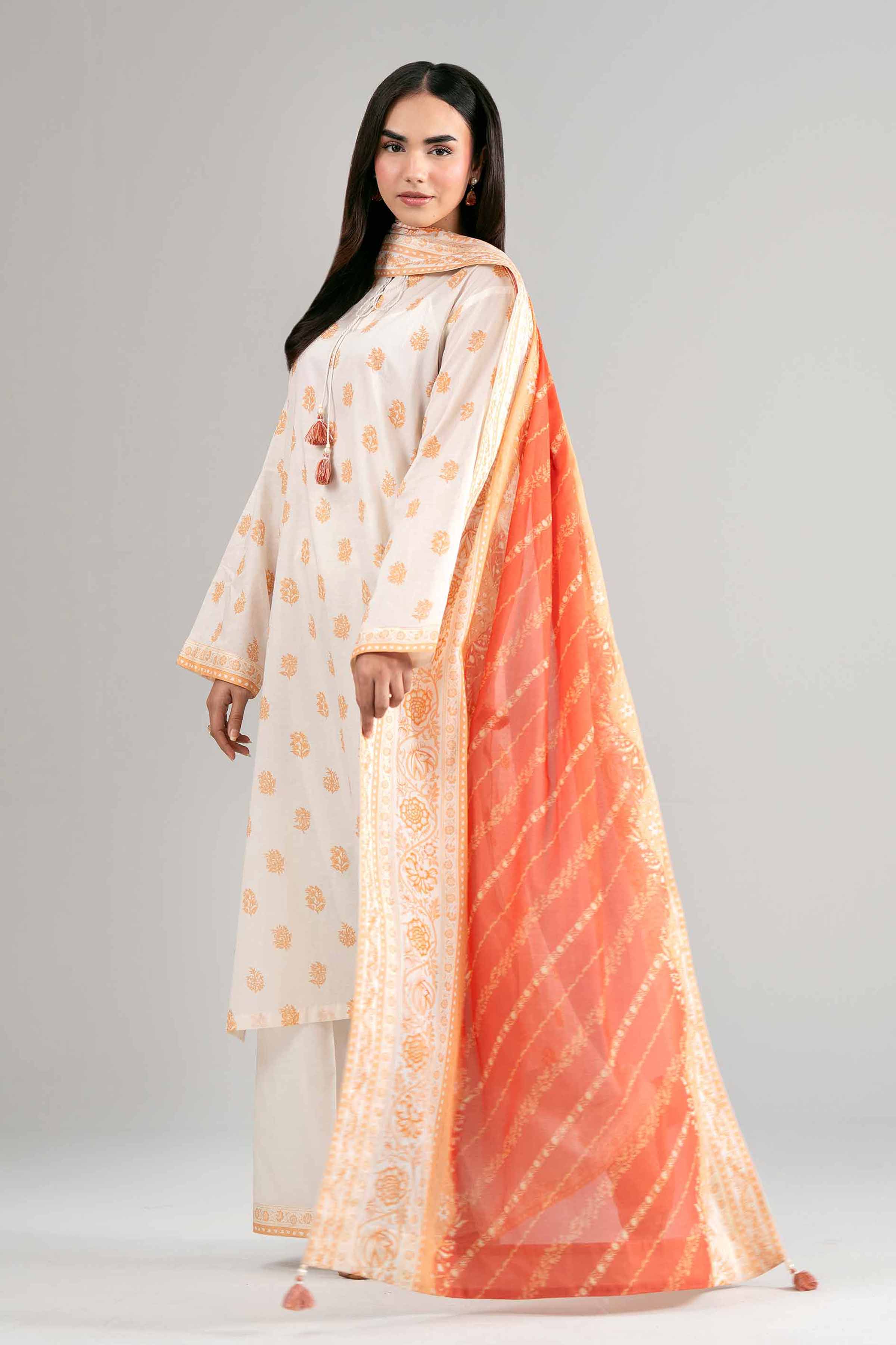 3 Piece - Printed Suit - 42601509 Beige Lawn 3PC Printed Summer
