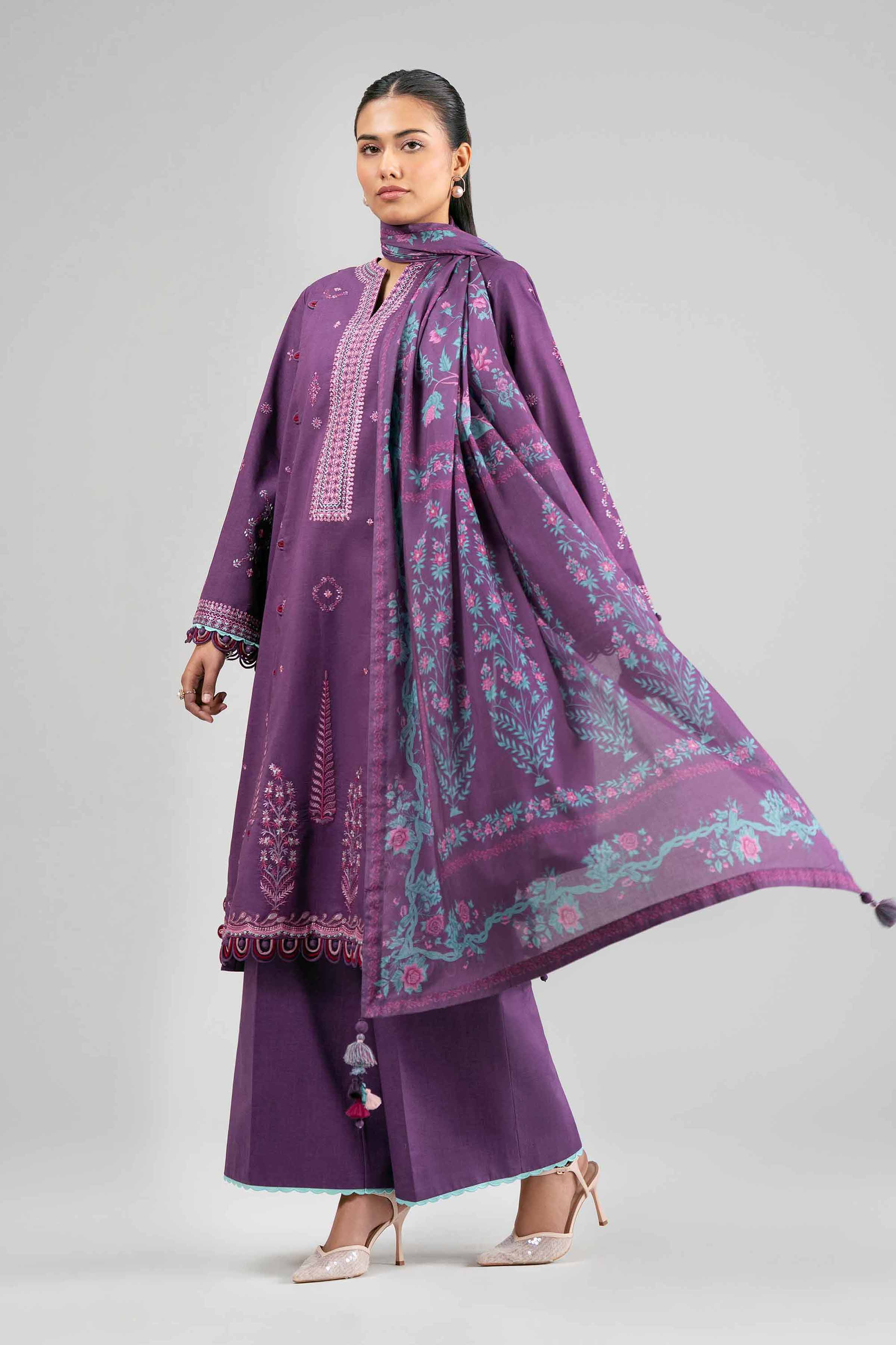 3 Piece - Digital Printed Embroidered Suit - 42601524 Purple Lawn 3PC Embroidered Summer