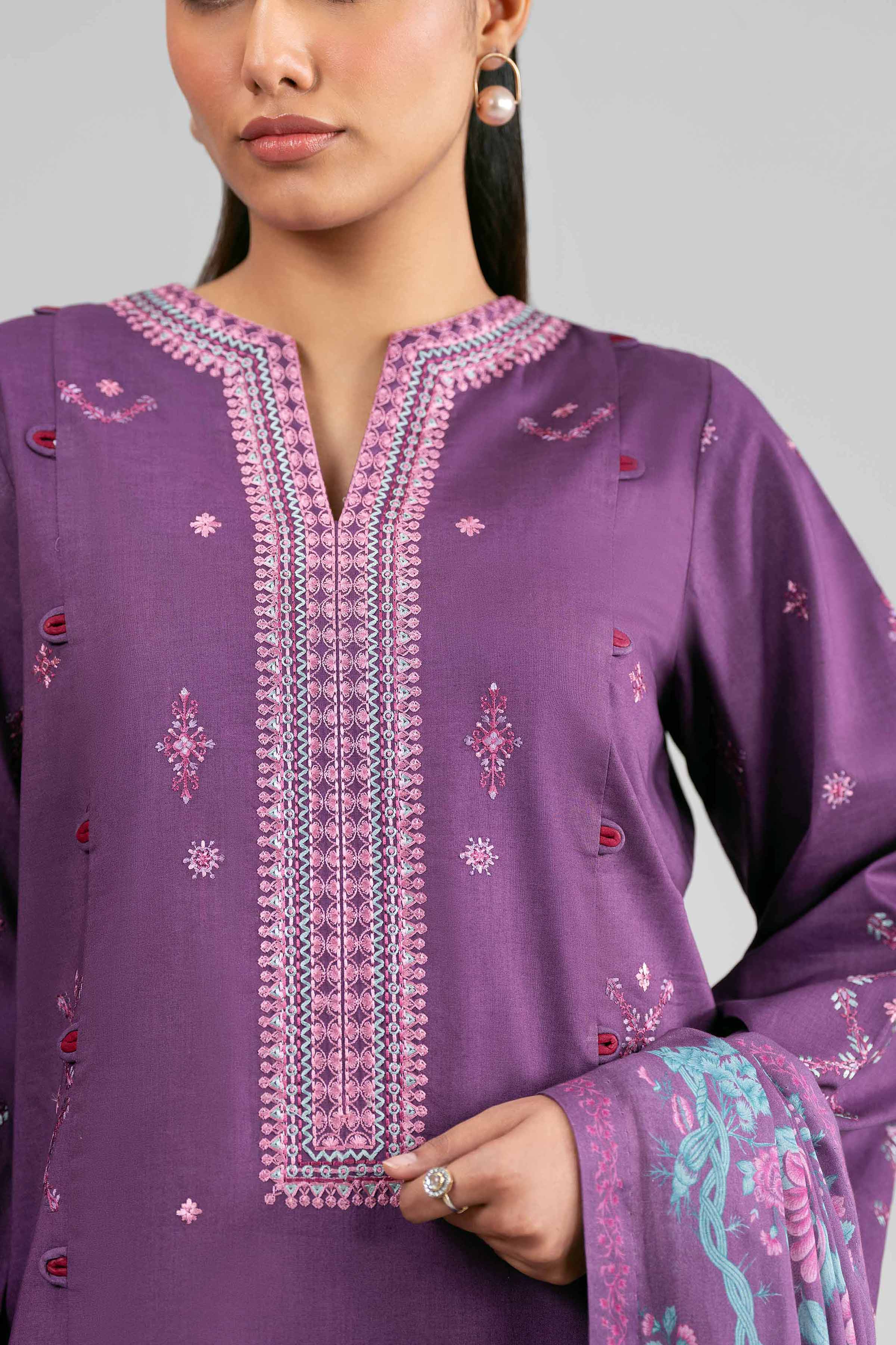 3 Piece - Digital Printed Embroidered Suit - 42601524 Purple Lawn 3PC Embroidered Summer