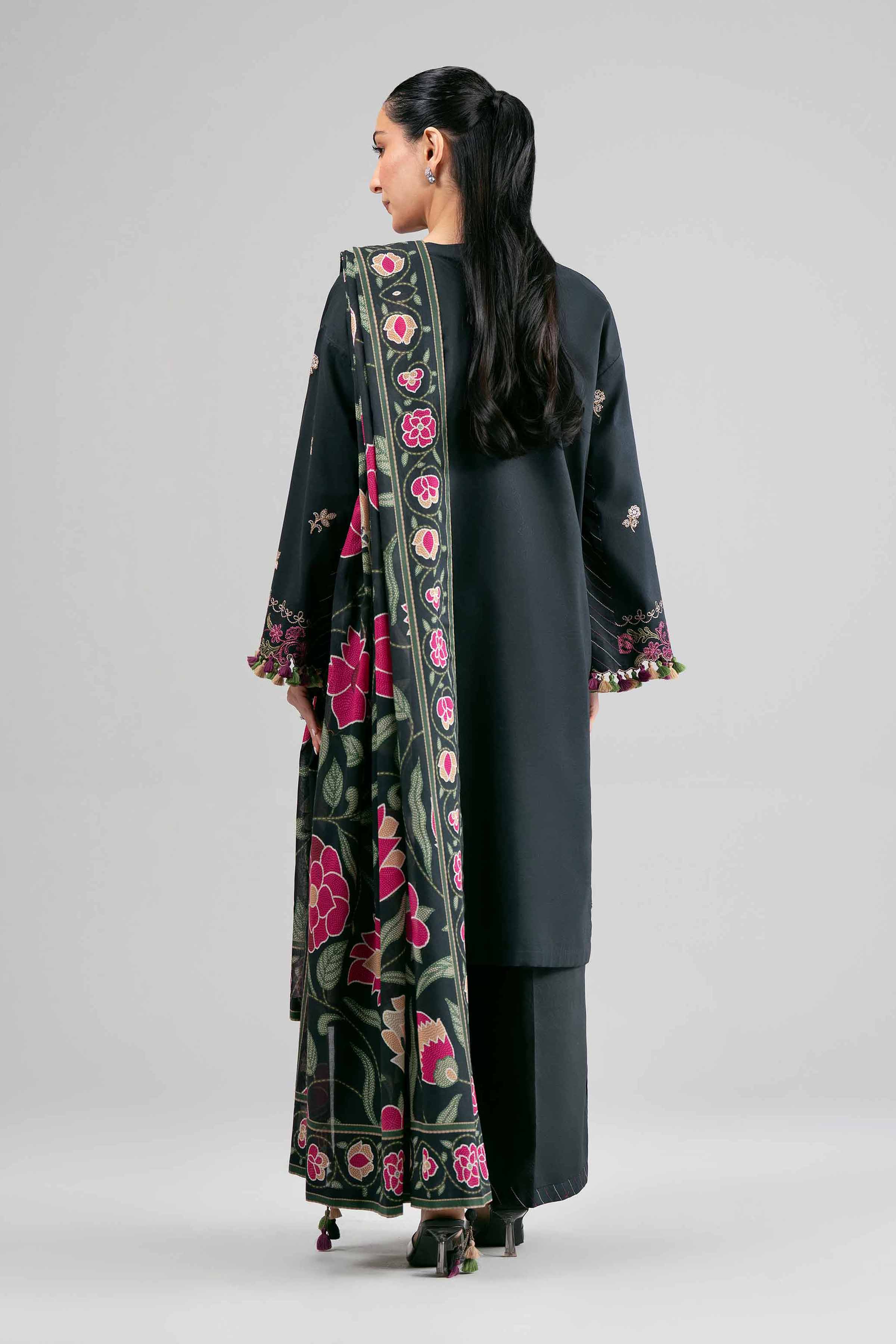 3 Piece - Digital Printed Embroidered Suit - 42601525 Black Lawn 3PC Embroidered Summer