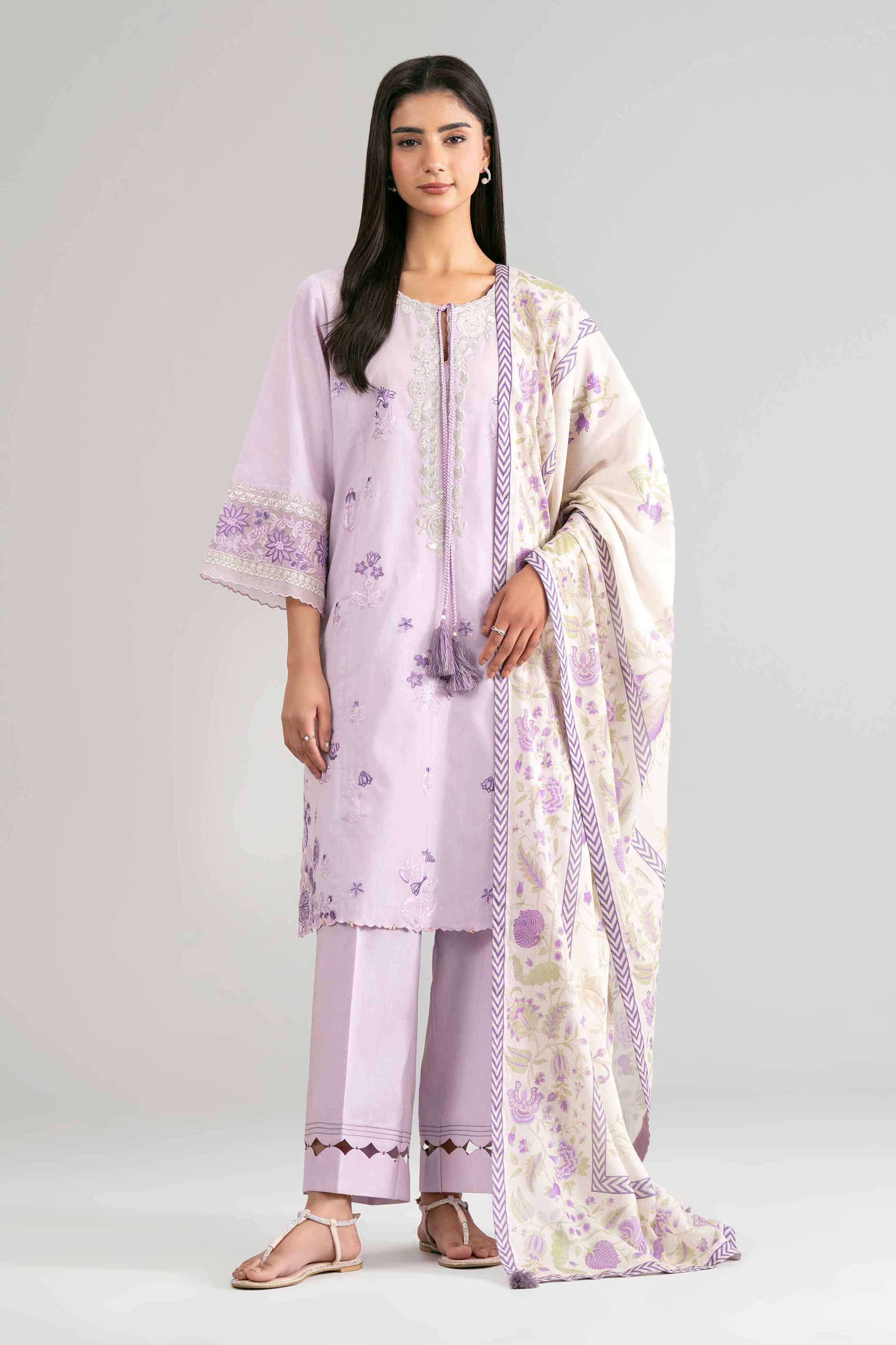 3 Piece - Digital Printed Embroidered Suit - 42601526 Lilac Lawn 3PC Embroidered Summer
