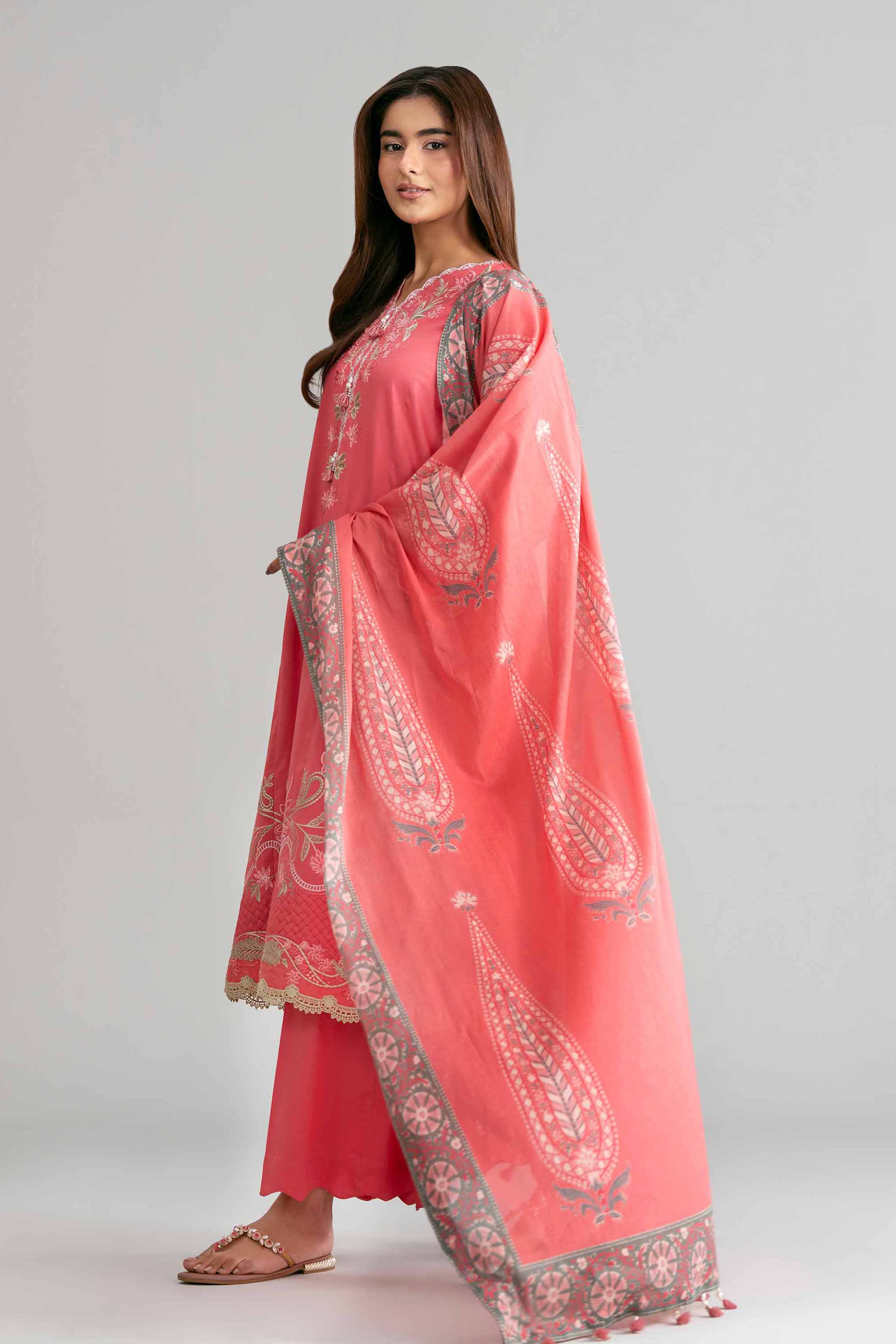 3 Piece - Digital Printed Embroidered Suit - 42601528 Pink Lawn 3PC Embroidered Summer