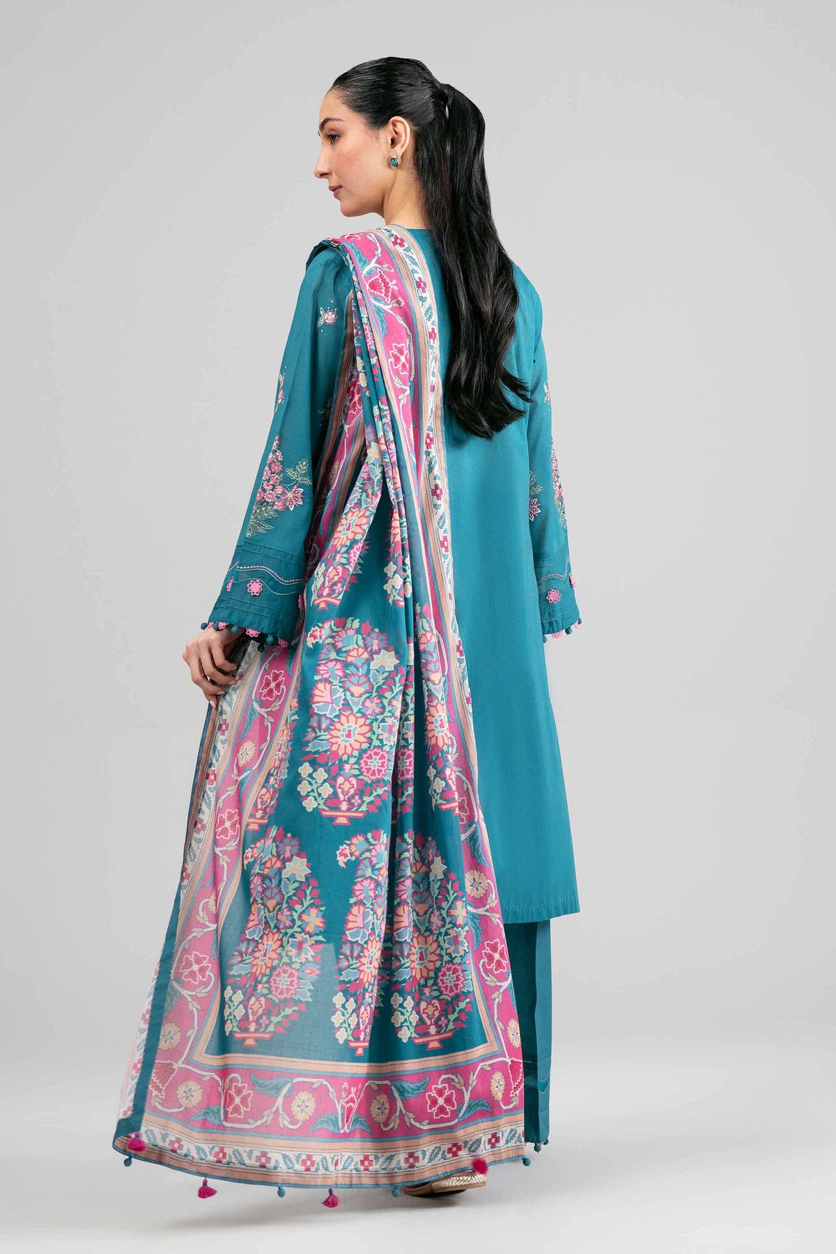 NISHAT UAE 3Pc Embroidered Unstitched Women Blue Lawn Suit