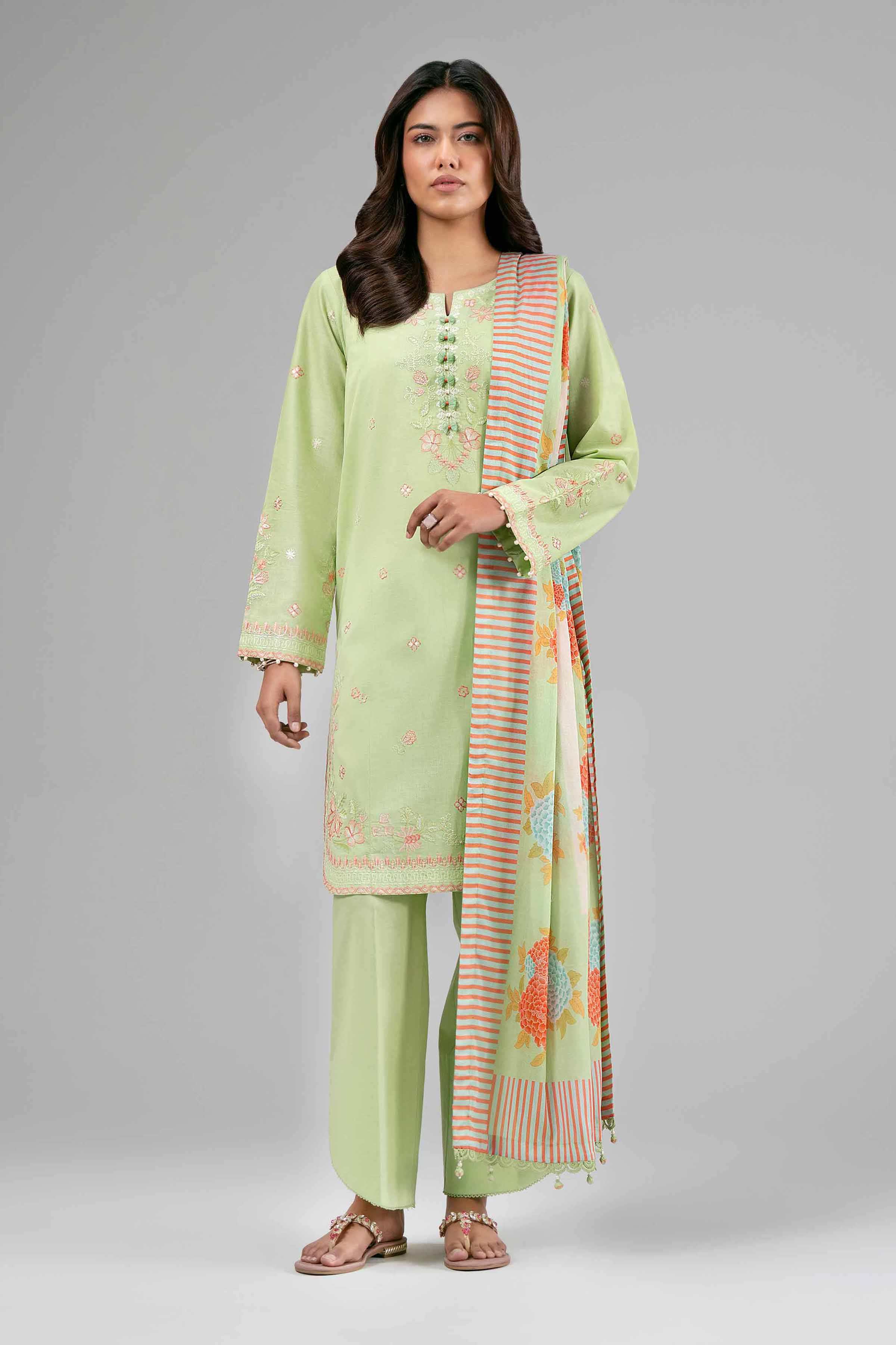 3 Piece - Digital Printed Embroidered Suit - 42601530 Green Lawn 3PC Embroidered Summer