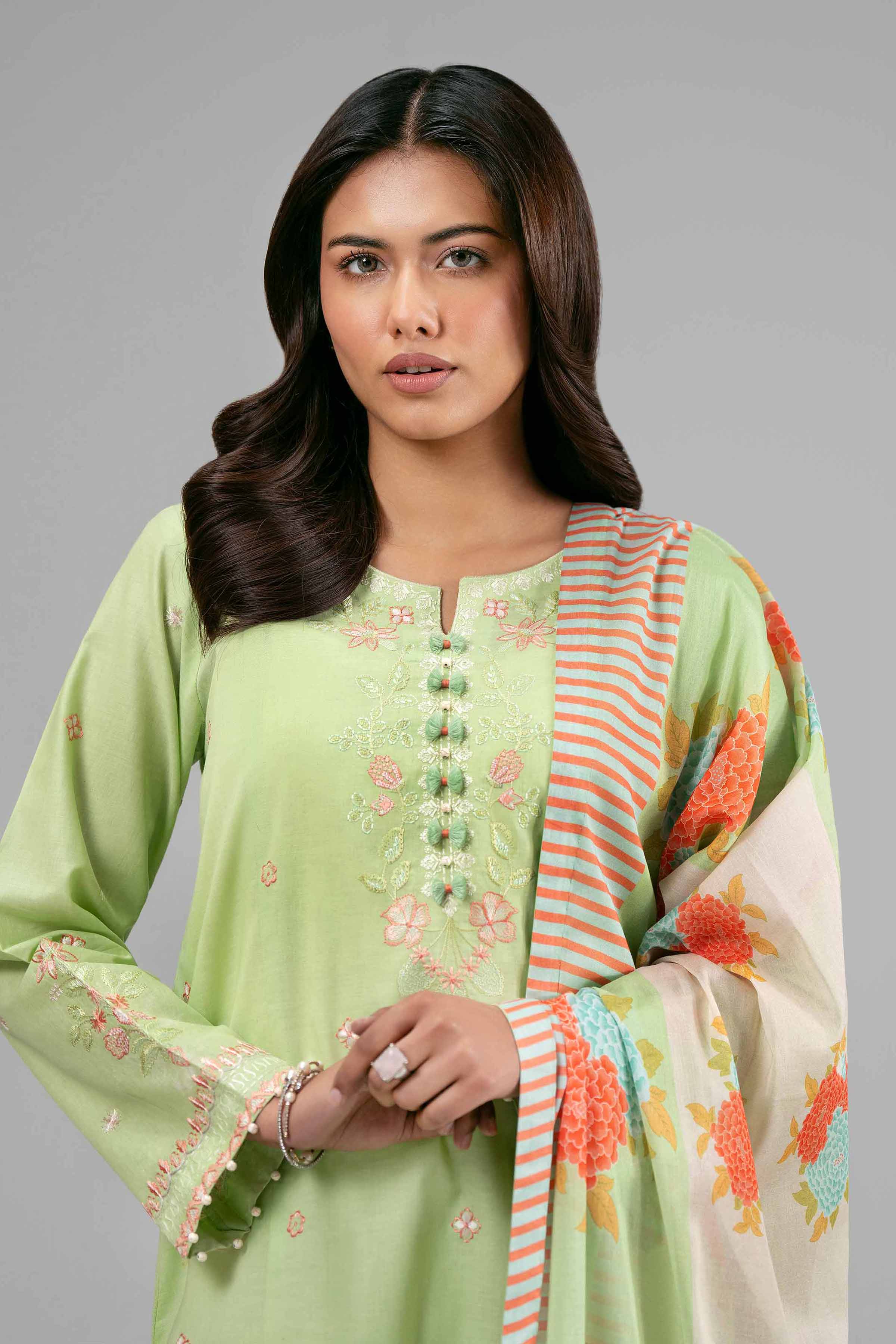 3 Piece - Digital Printed Embroidered Suit - 42601530 Green Lawn 3PC Embroidered Summer
