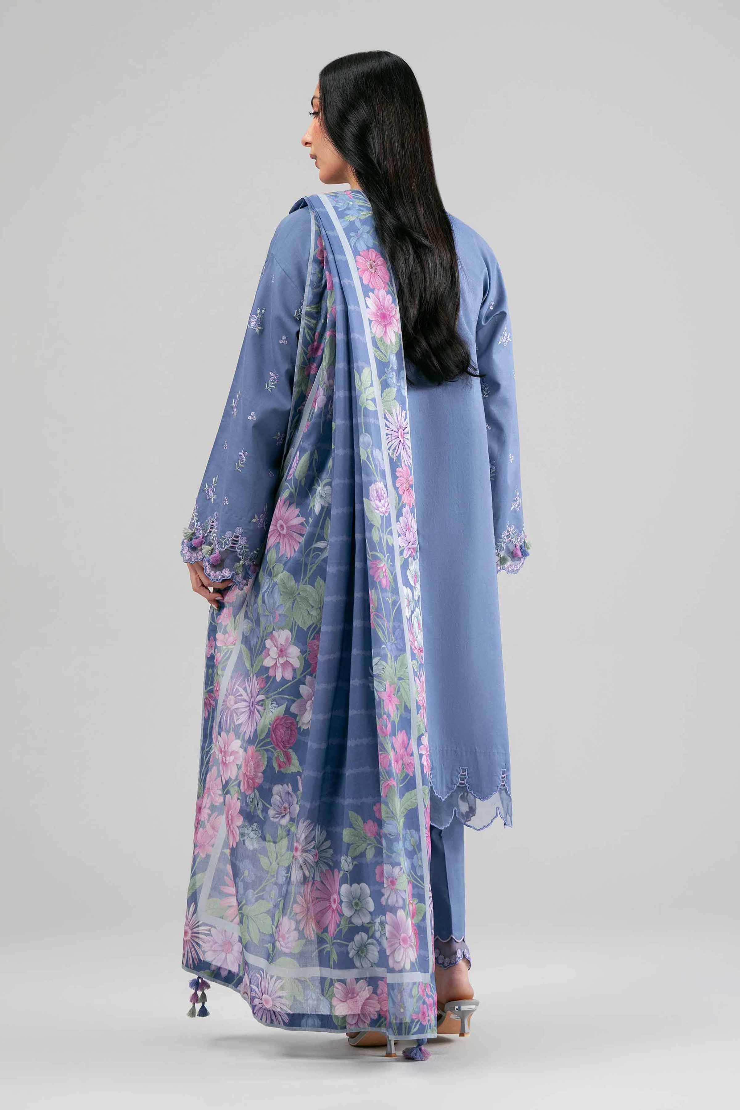 3 Piece - Digital Printed Embroidered Suit - 42601531 Blue Lawn 3PC Embroidered Summer