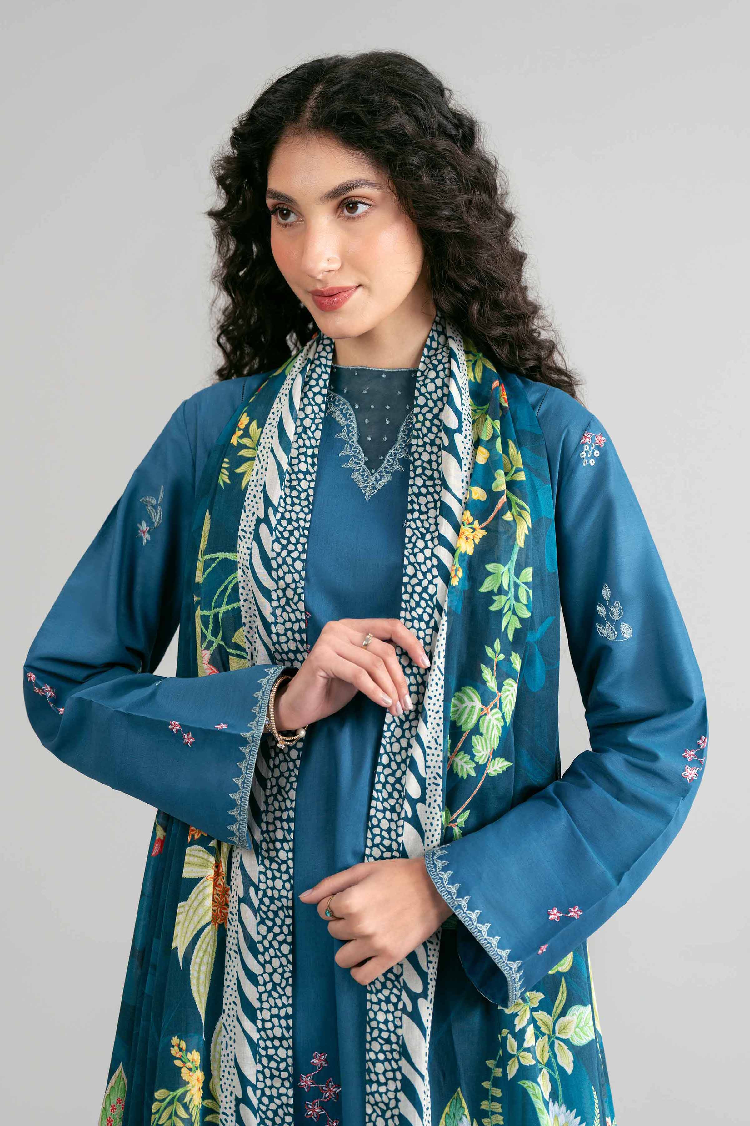 3 Piece - Digital Printed Embroidered Suit - 42601533 Blue Lawn 3PC Embroidered Summer