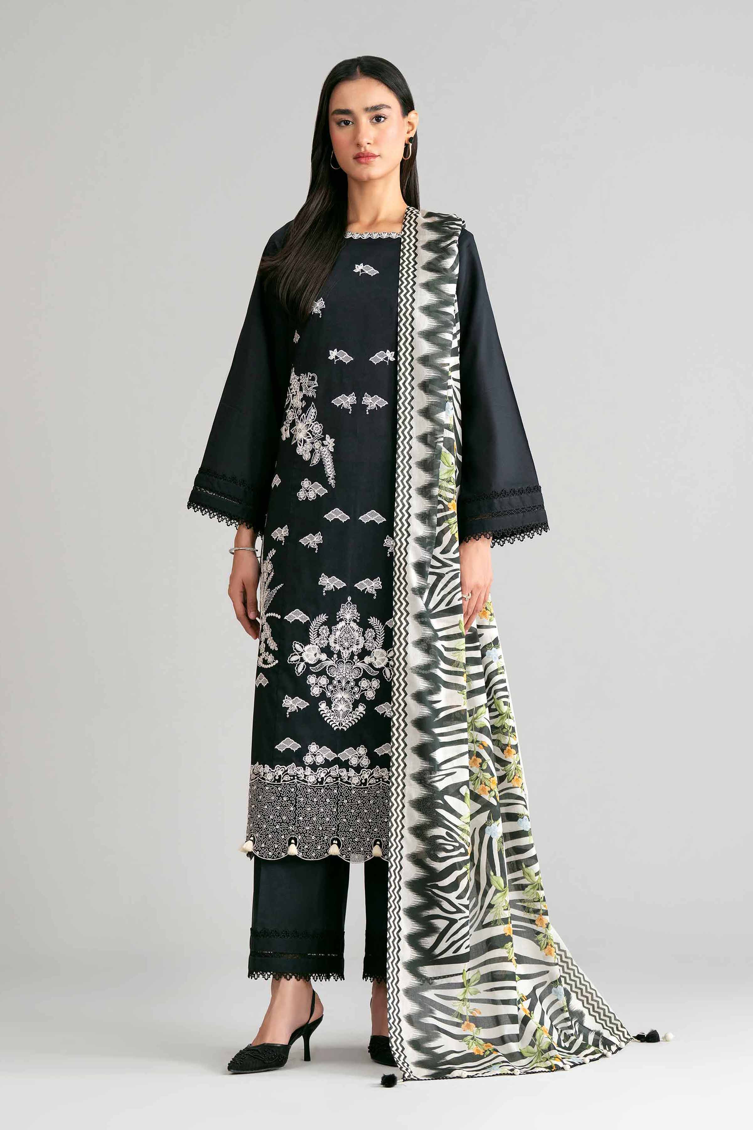 3 Piece - Printed Embroidered Suit - 42601535 Black Lawn 3PC Embroidered Summer