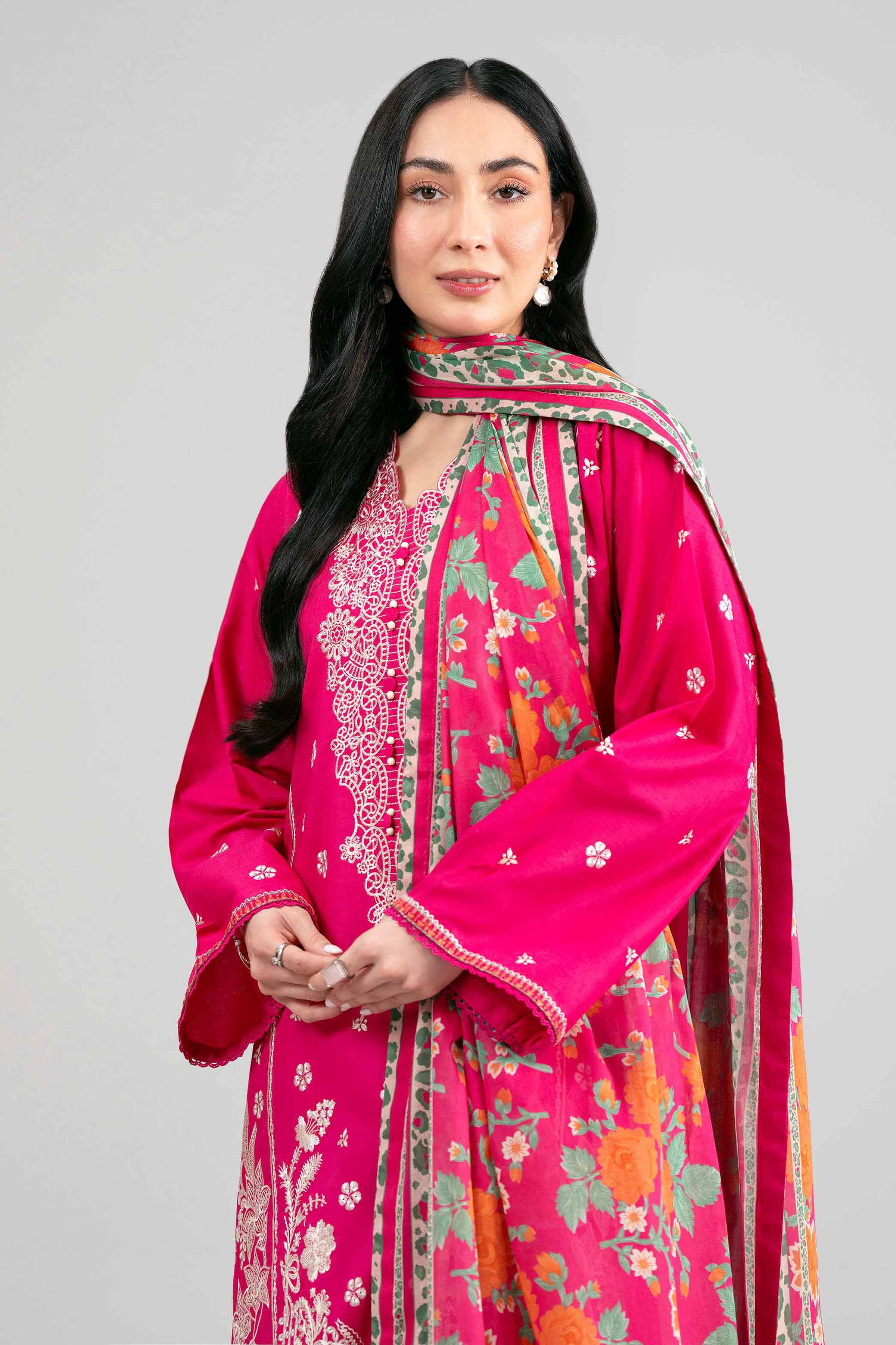 3 Piece - Printed Embroidered Suit - 42601542 Pink Lawn 3PC Embroidered Summer