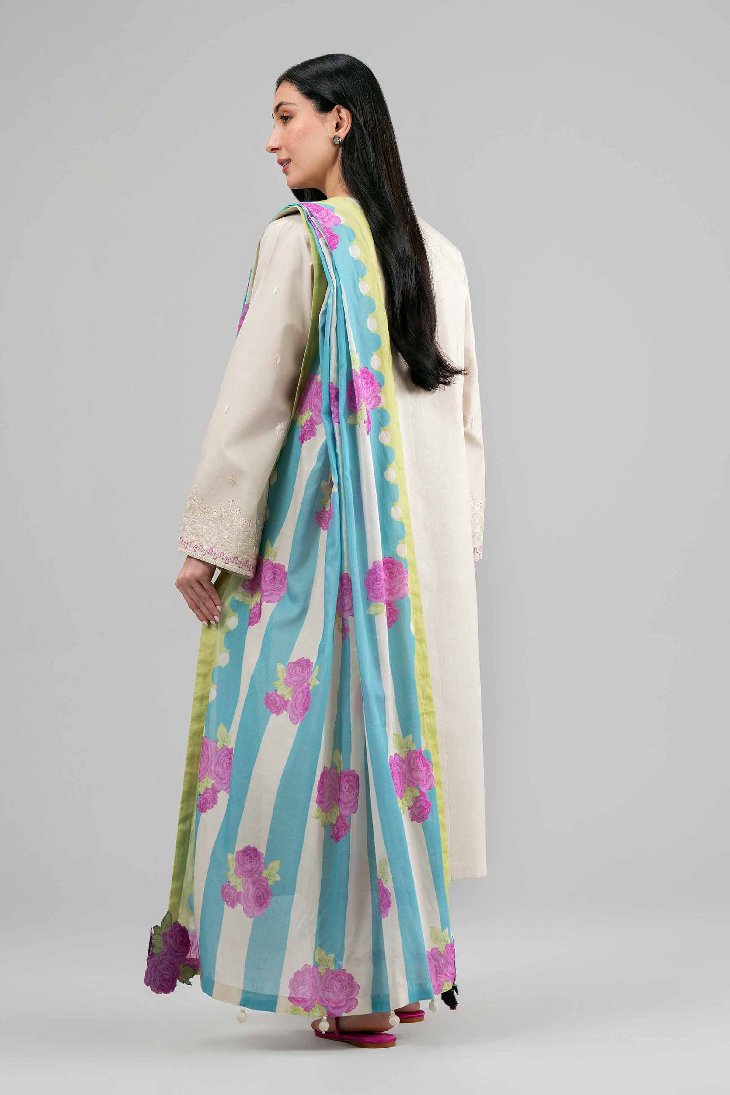 3 Piece - Printed Embroidered Suit - 42601543 Beige Lawn 3PC Embroidered Summer