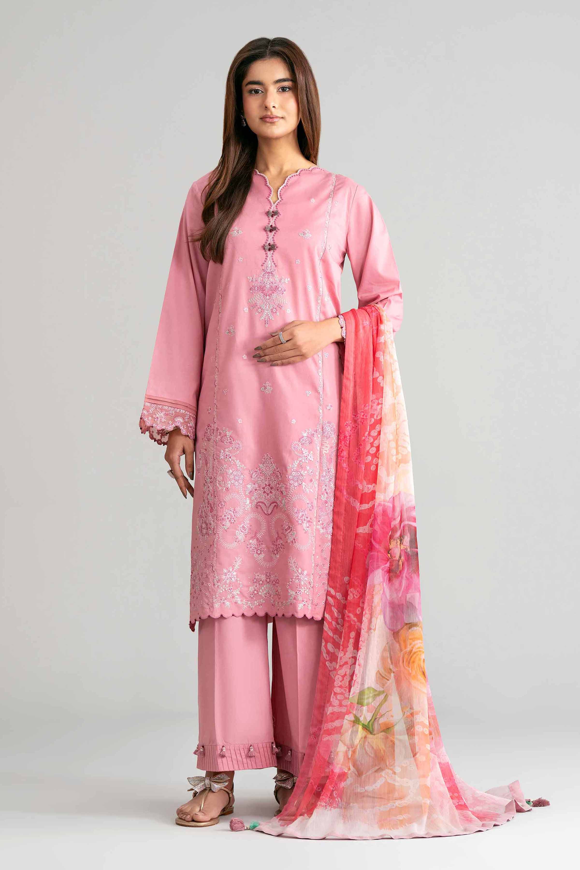 3 Piece - Digital Printed Embroidered Suit - 42601544 Pink Lawn 3PC Embroidered Summer