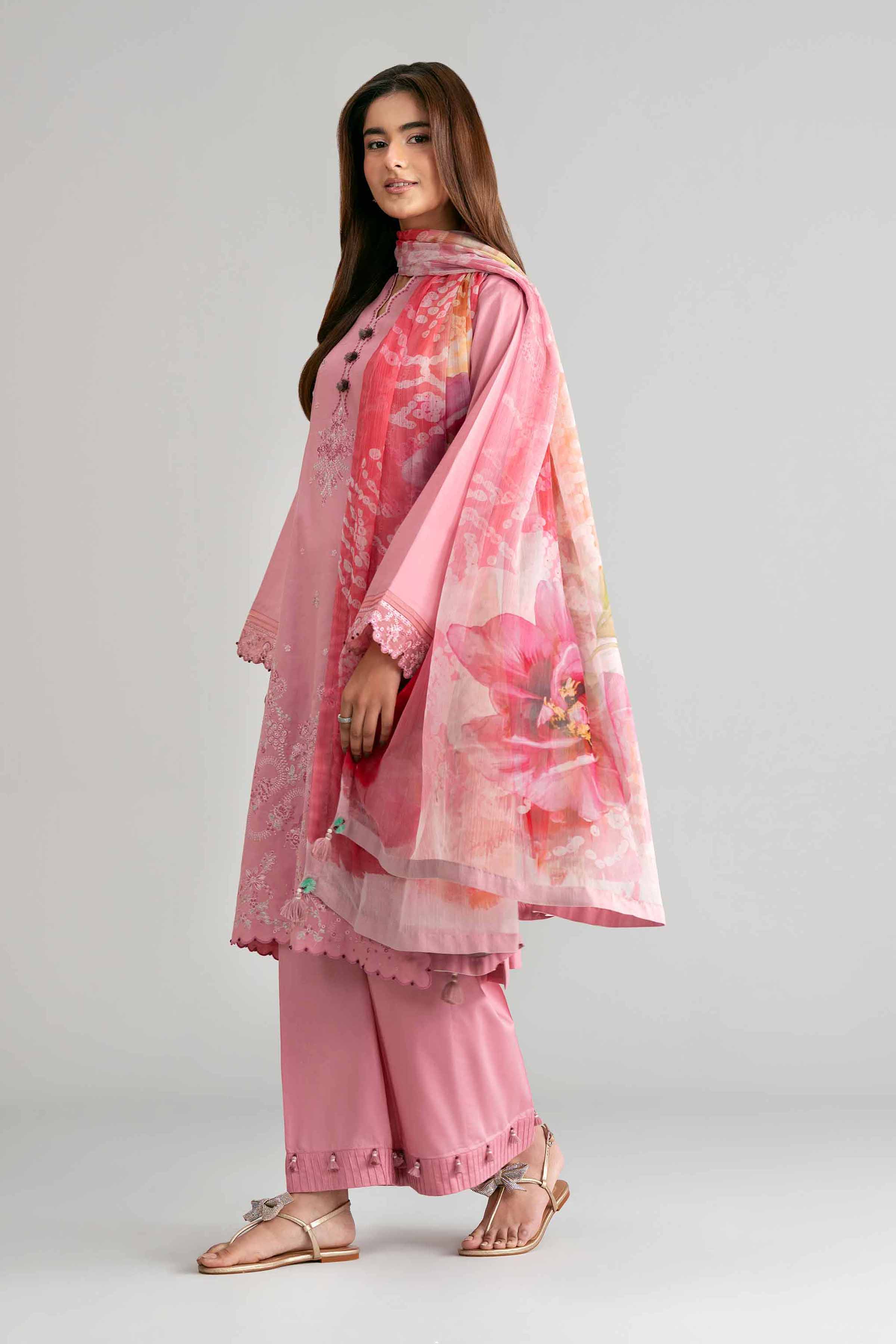 3 Piece - Digital Printed Embroidered Suit - 42601544 Pink Lawn 3PC Embroidered Summer