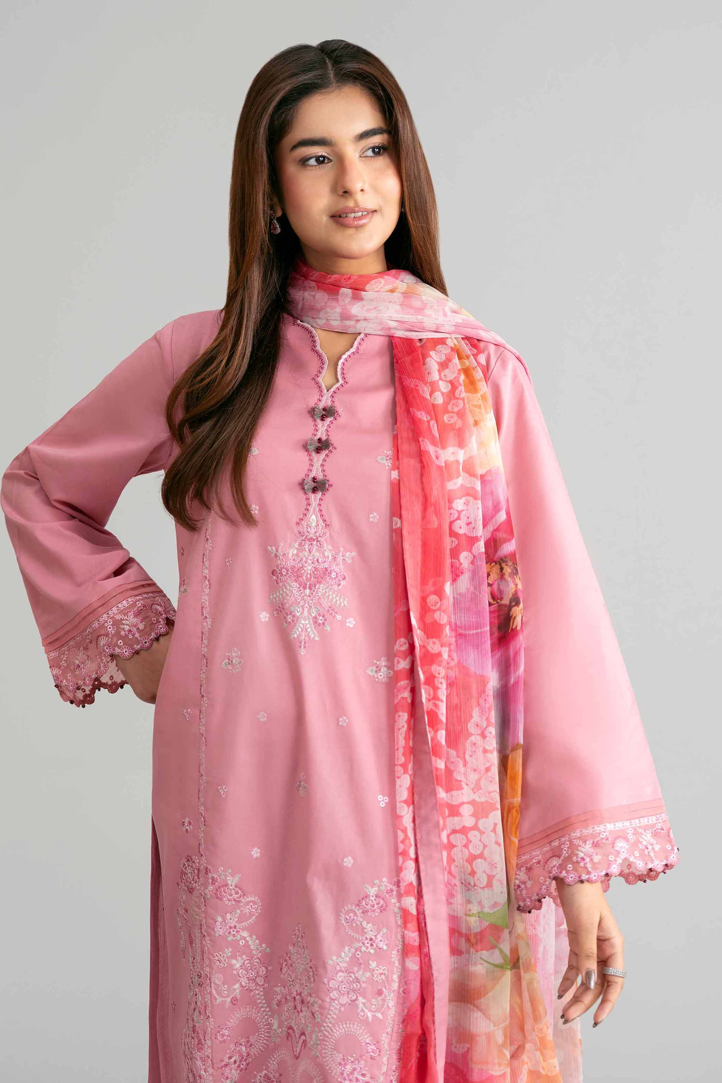 3 Piece - Digital Printed Embroidered Suit - 42601544 Pink Lawn 3PC Embroidered Summer