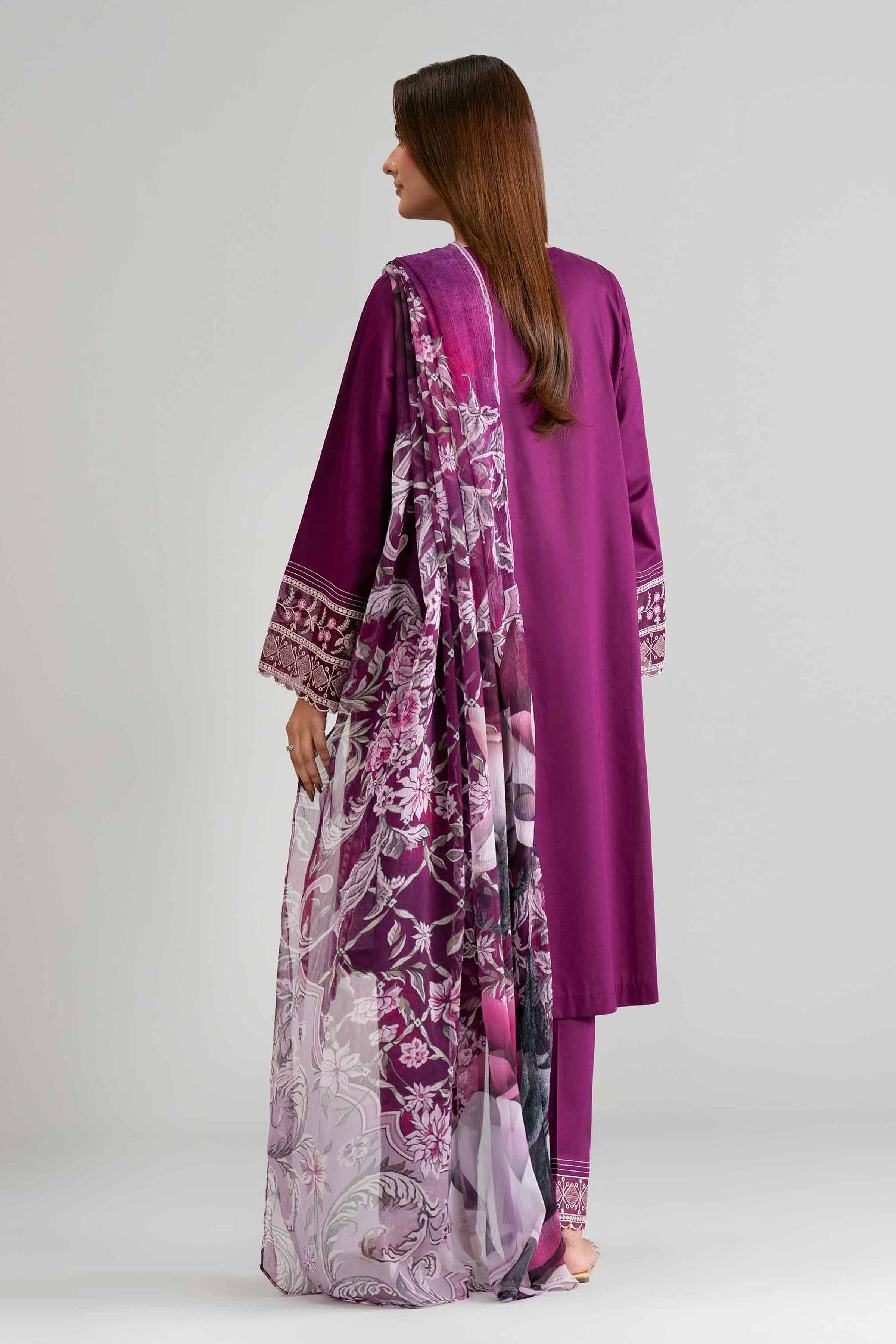 3 Piece - Digital Printed Embroidered Suit - 42601545 Purple Lawn 3PC Embroidered Summer