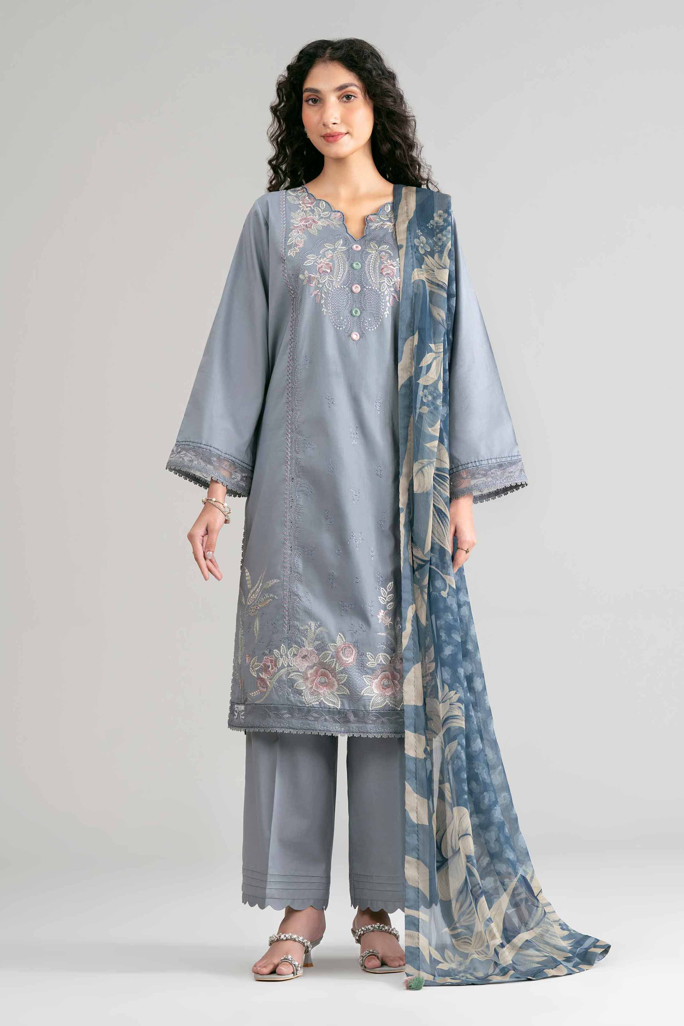 3 Piece - Digital Printed Embroidered Suit - 42601547 Grey Lawn 3PC Embroidered Summer