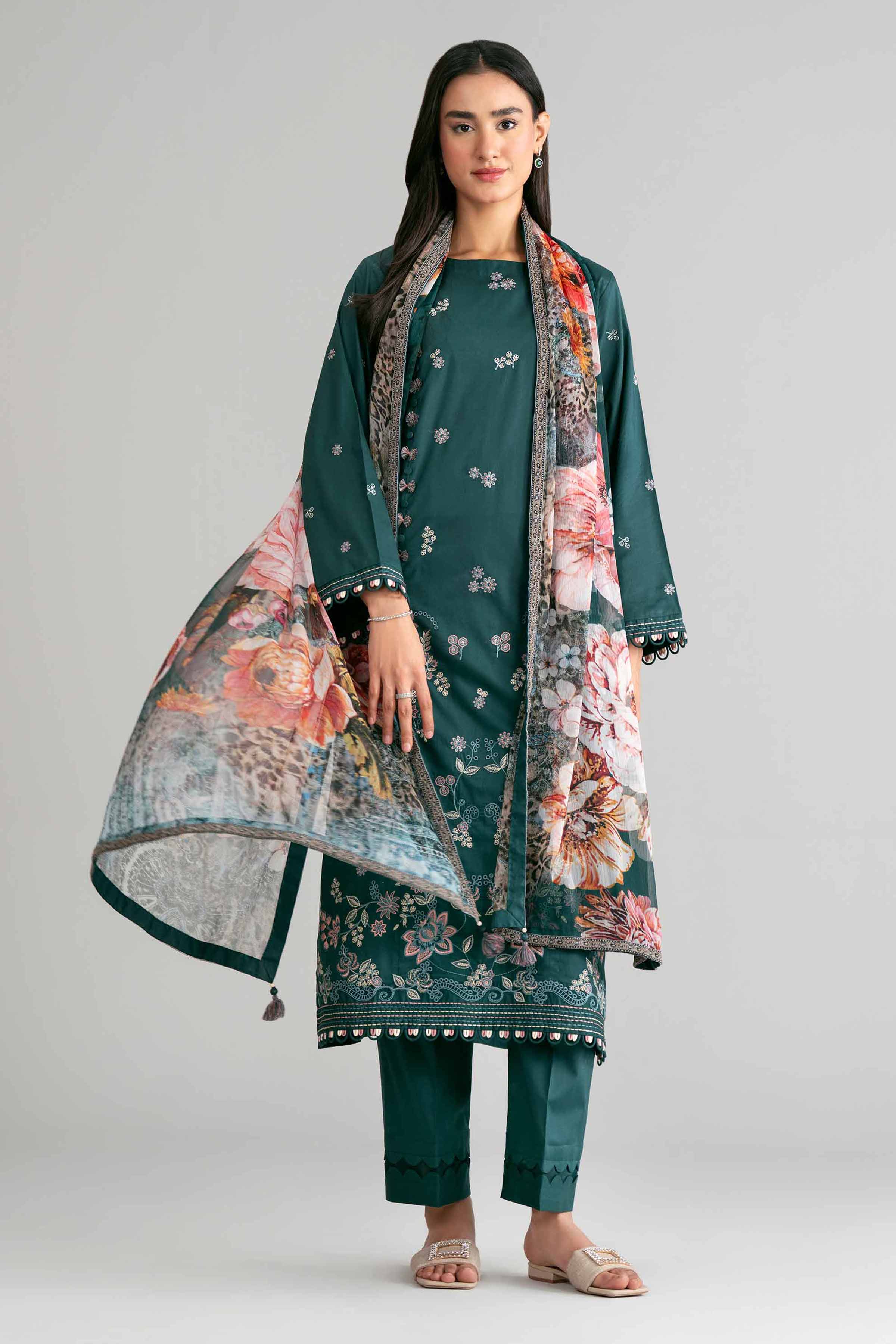 3 Piece - Digital Printed Embroidered Suit - 42601548 Green Lawn 3PC Embroidered Summer