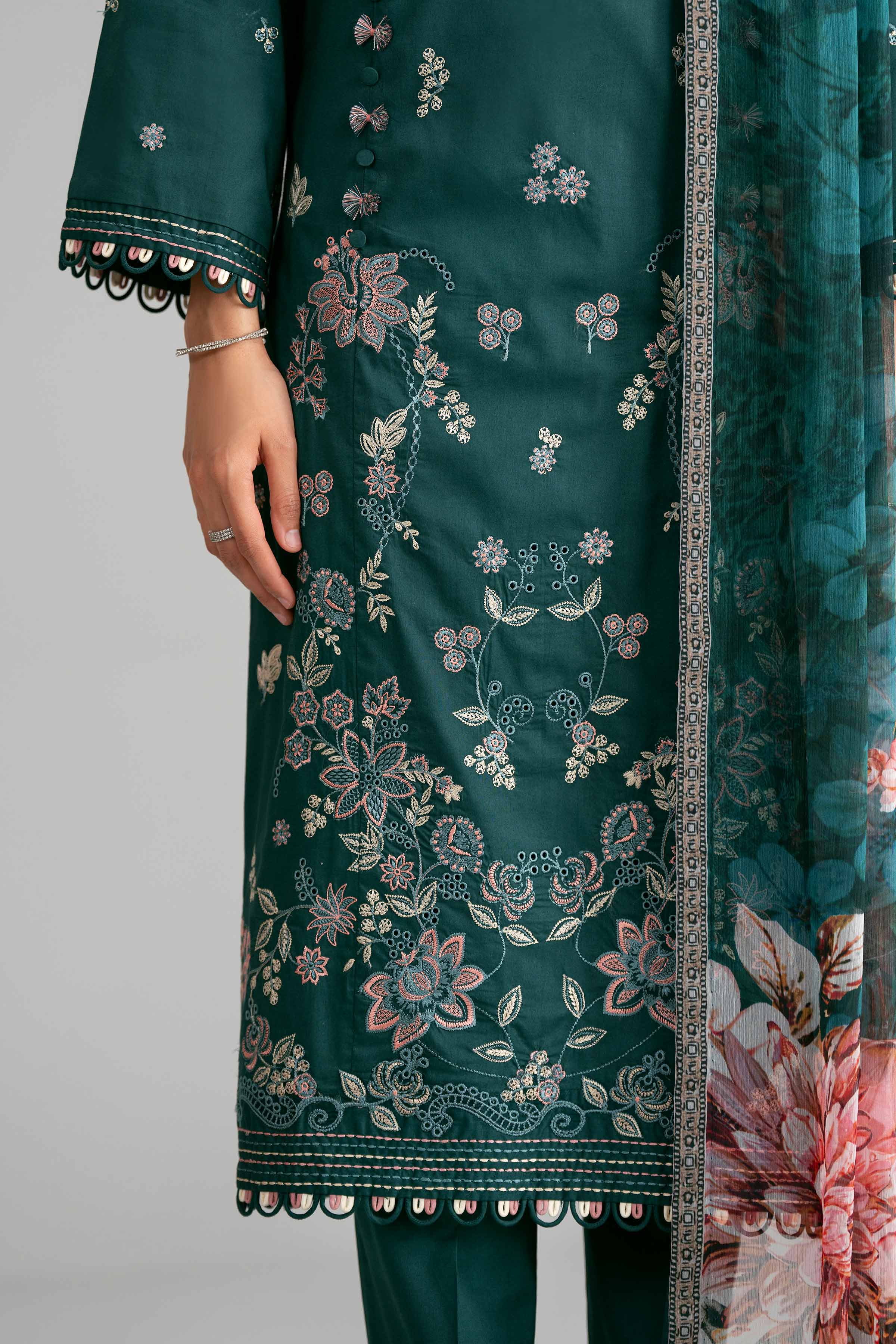 3 Piece - Digital Printed Embroidered Suit - 42601548 Green Lawn 3PC Embroidered Summer