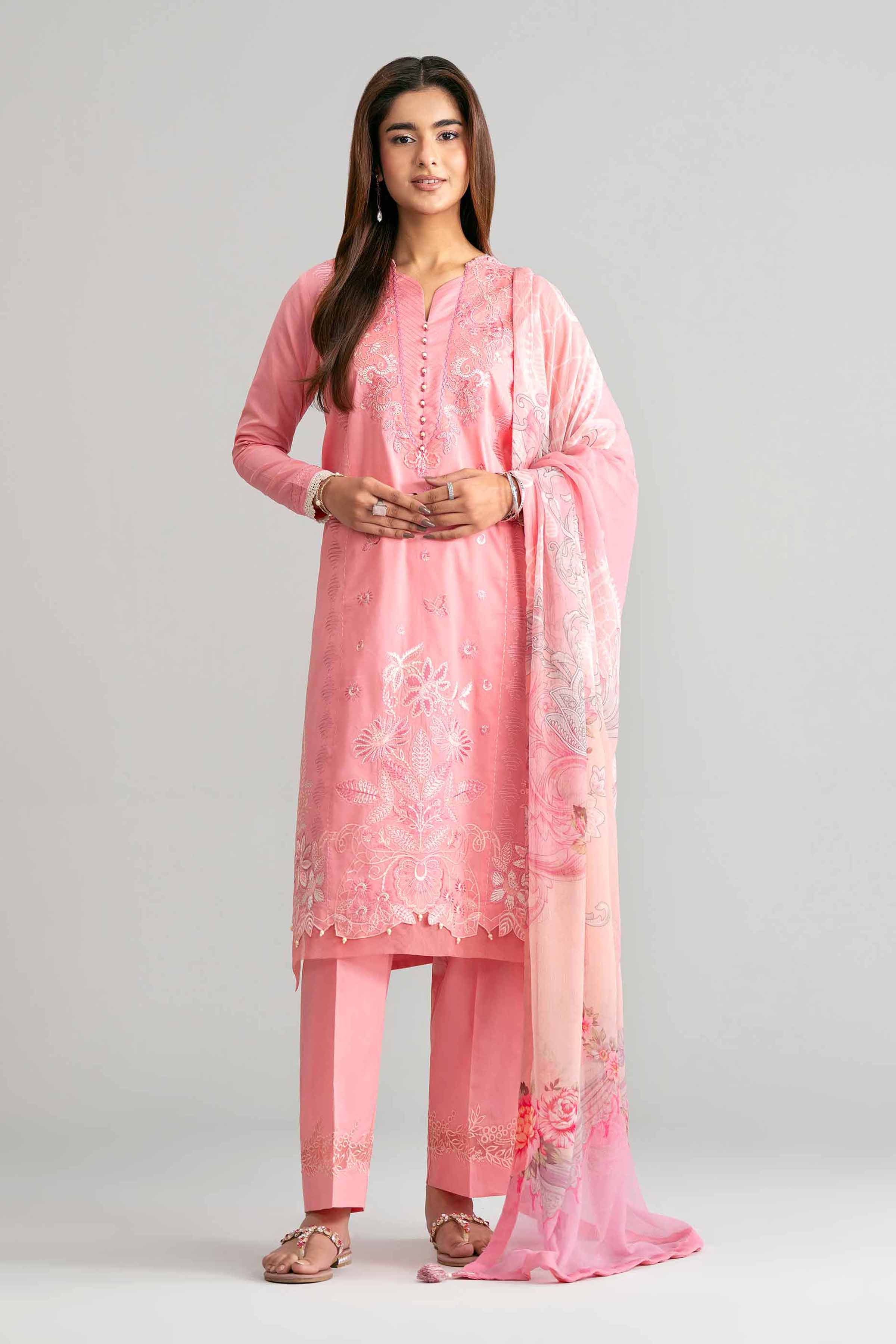 3 Piece - Digital Printed Embroidered Suit - 42601551 Pink Lawn 3PC Embroidered Summer