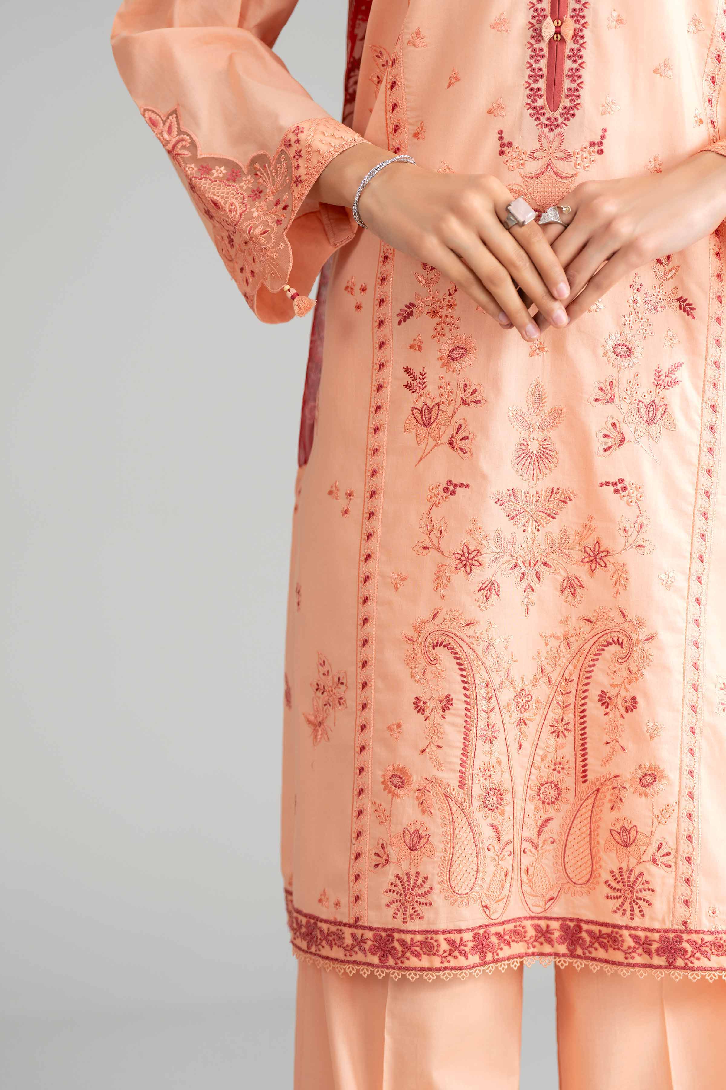 3 Piece - Digital Printed Embroidered Suit - 42601553 Orange Lawn 3PC Embroidered Summer