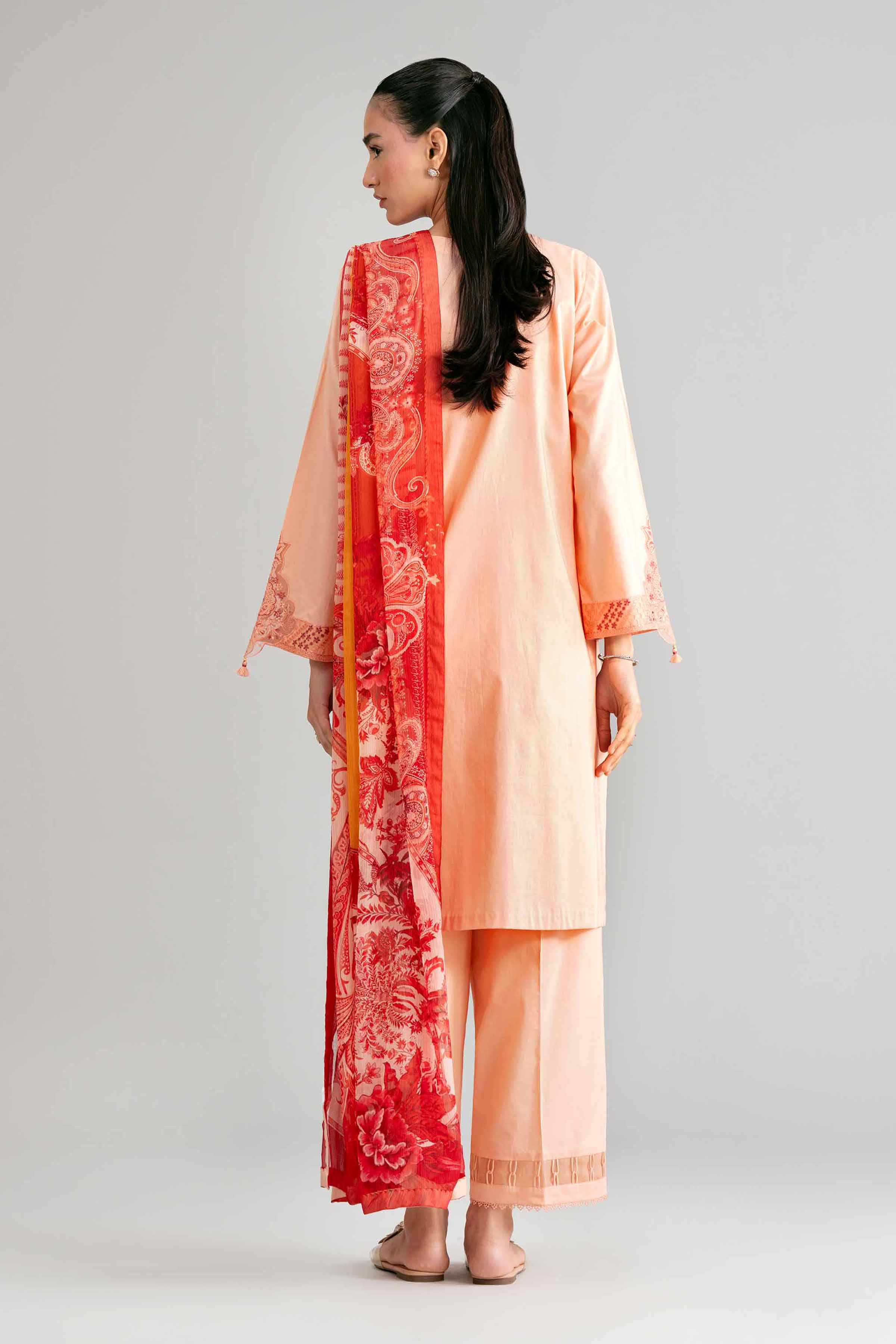 3 Piece - Digital Printed Embroidered Suit - 42601553 Orange Lawn 3PC Embroidered Summer