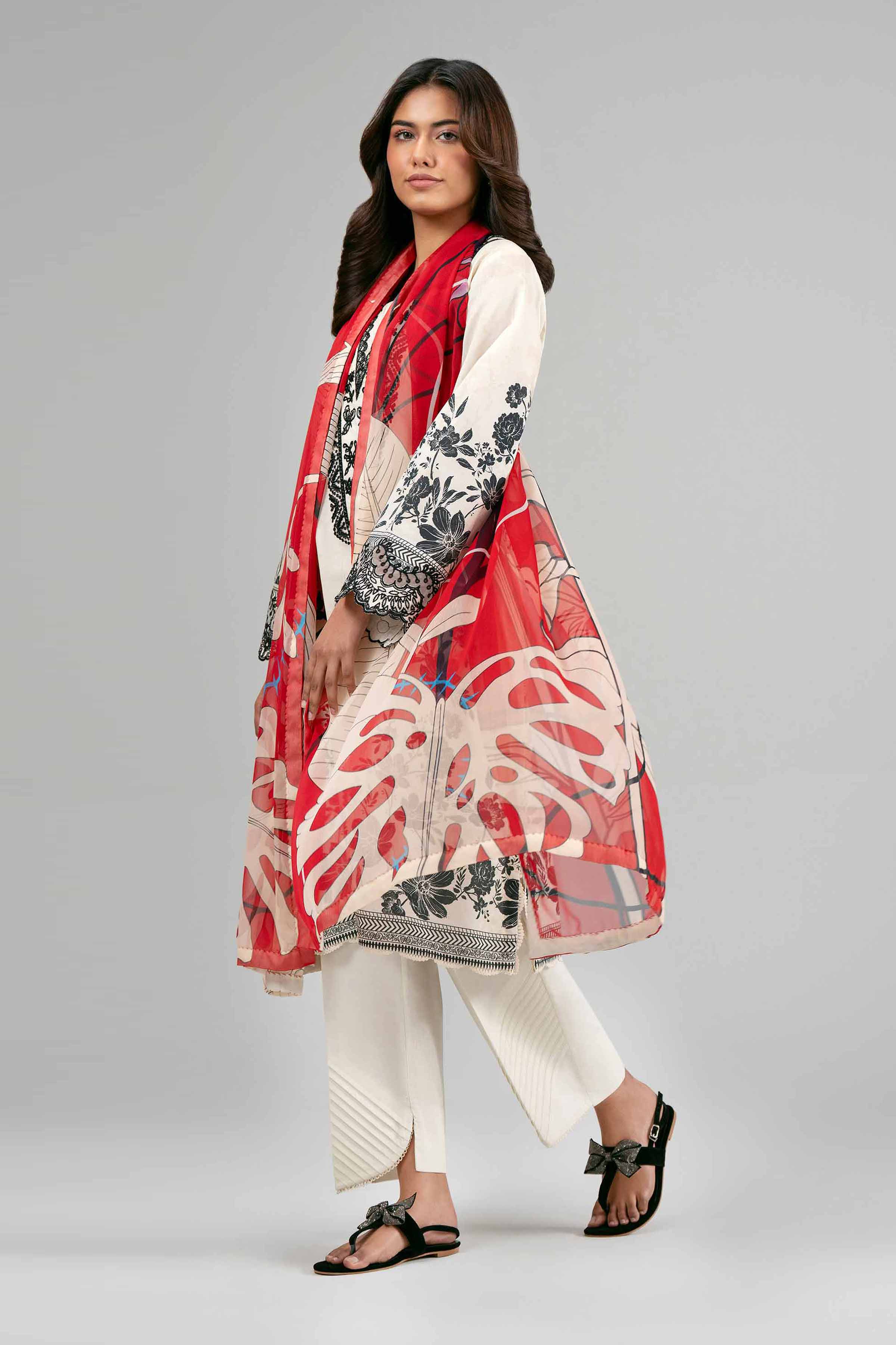 3 Piece - Digital Printed Embroidered Suit - 42601557 Beige Lawn 3PC Embroidered Summer