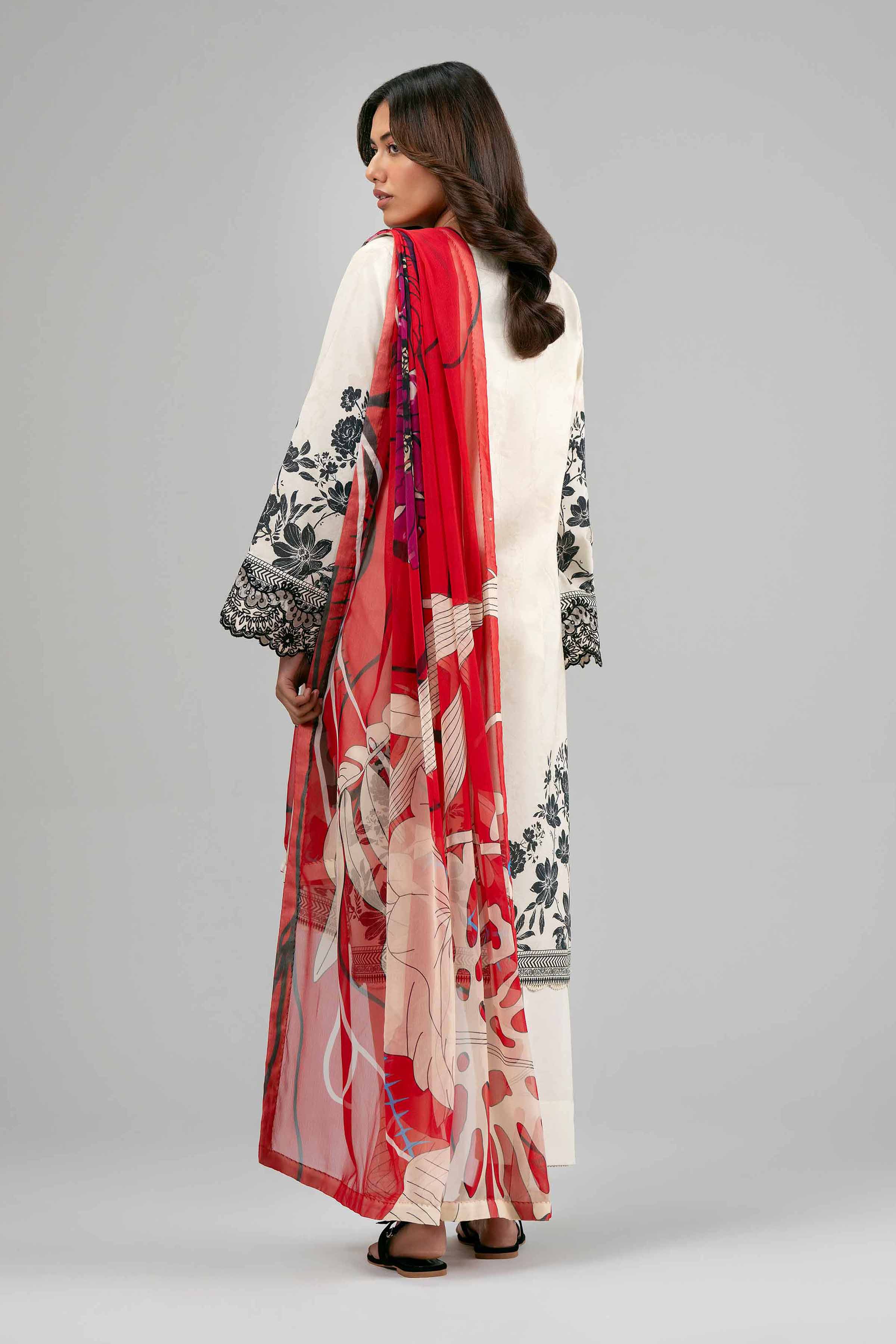 3 Piece - Digital Printed Embroidered Suit - 42601557 Beige Lawn 3PC Embroidered Summer