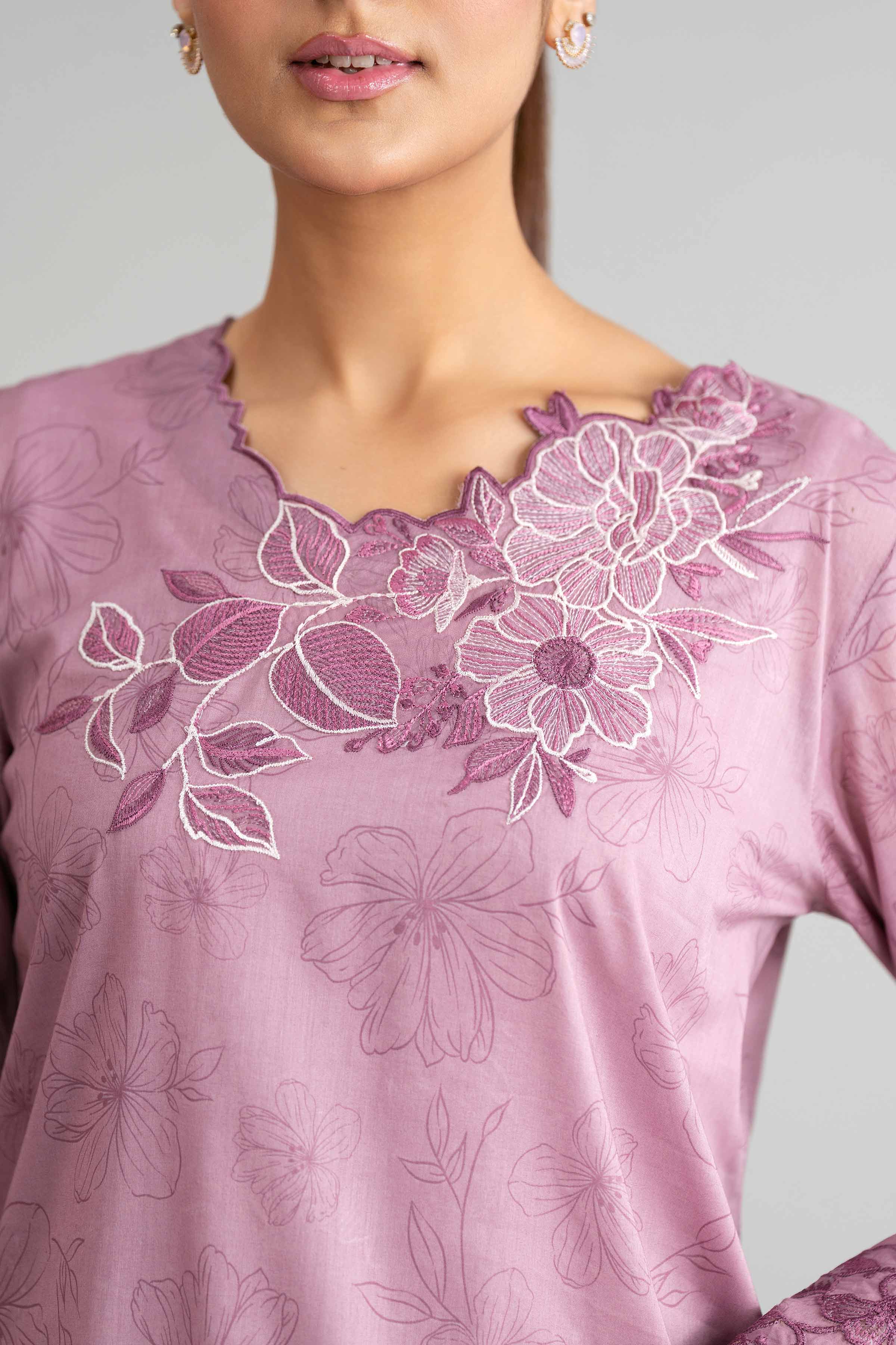 3 Piece - Digital Printed Embroidered Suit - 42601561 Purple Lawn 3PC Embroidered Summer