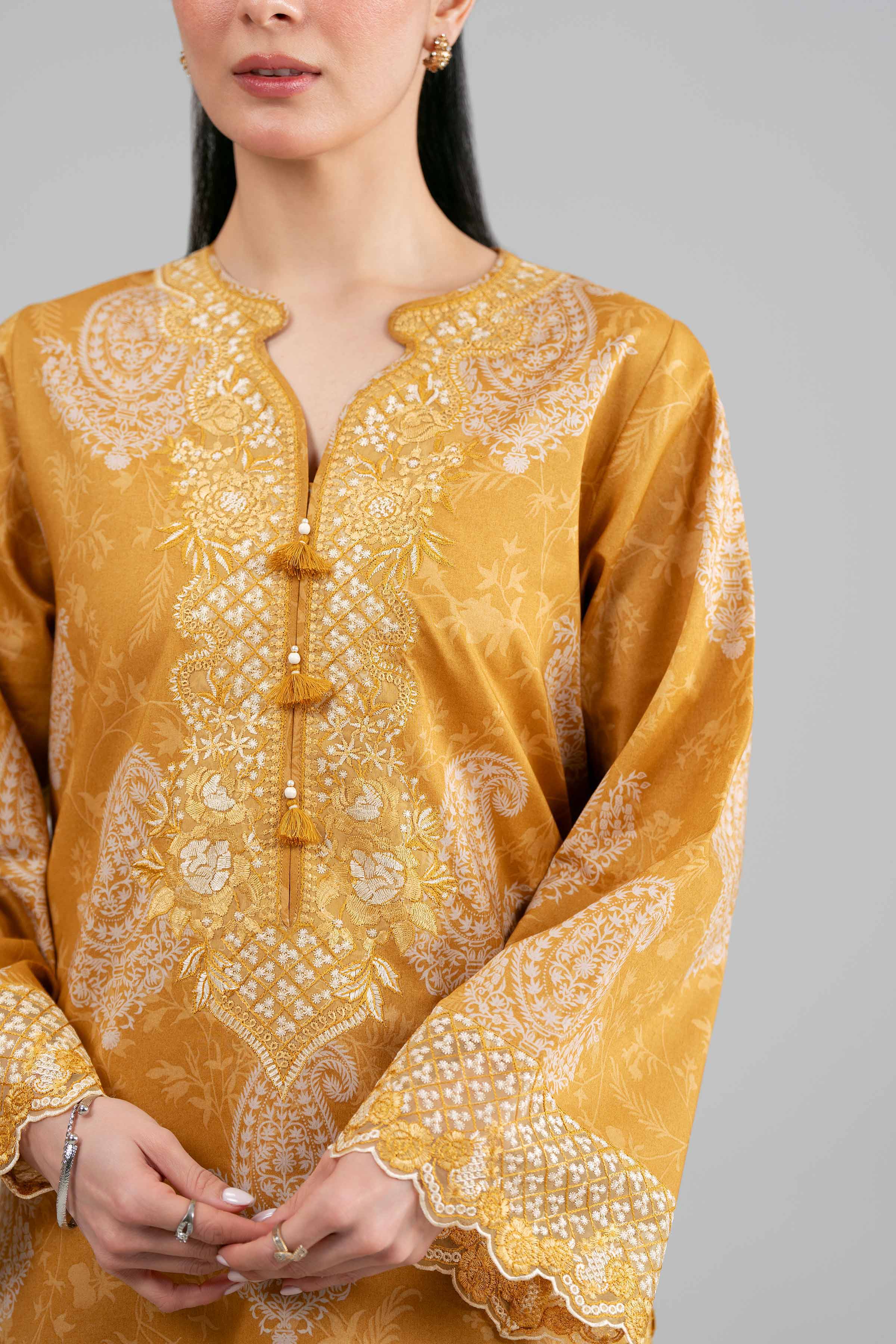 3 Piece - Digital Printed Embroidered Suit - 42601564 Yellow Lawn 3PC Embroidered Summer