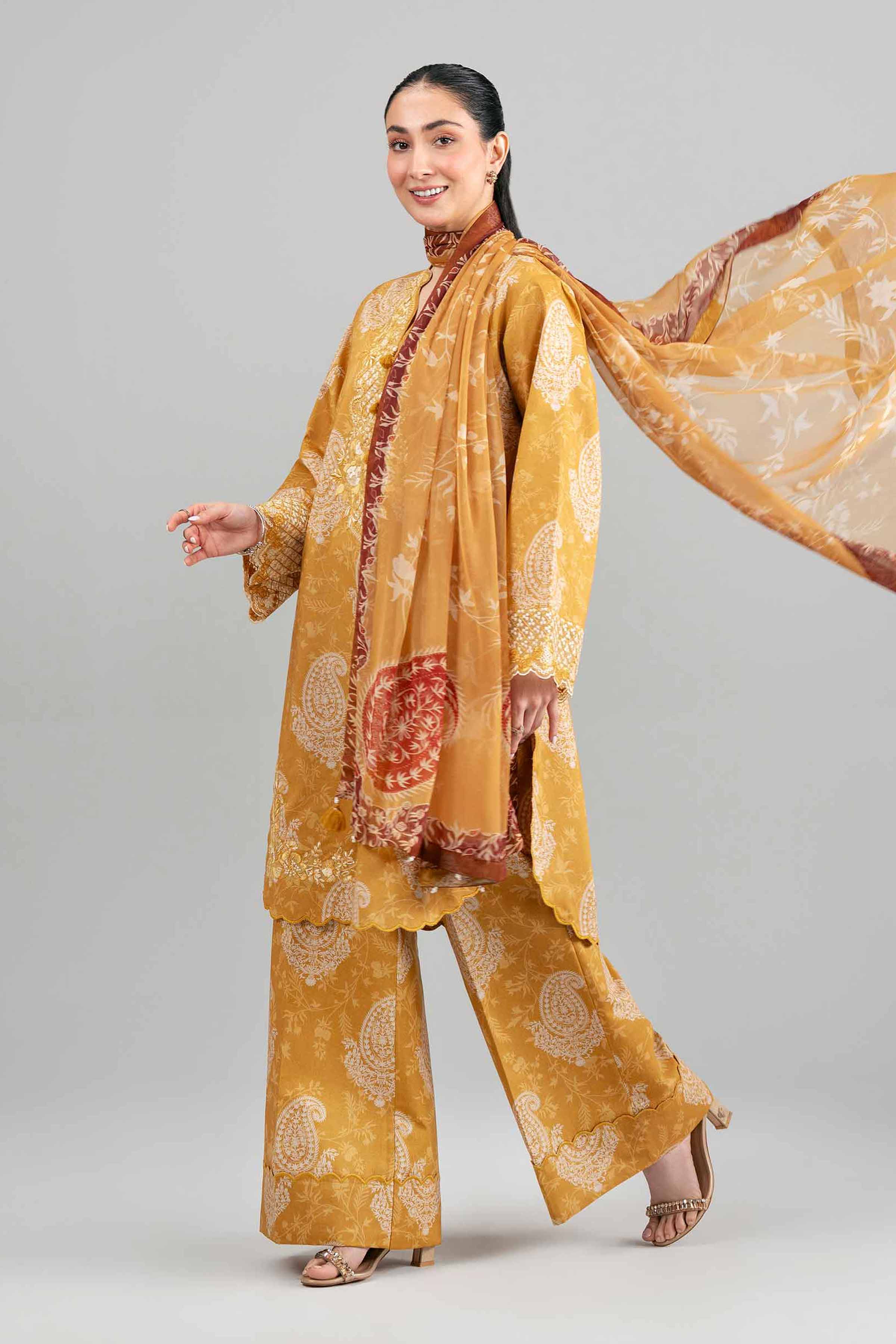 3 Piece - Digital Printed Embroidered Suit - 42601564 Yellow Lawn 3PC Embroidered Summer