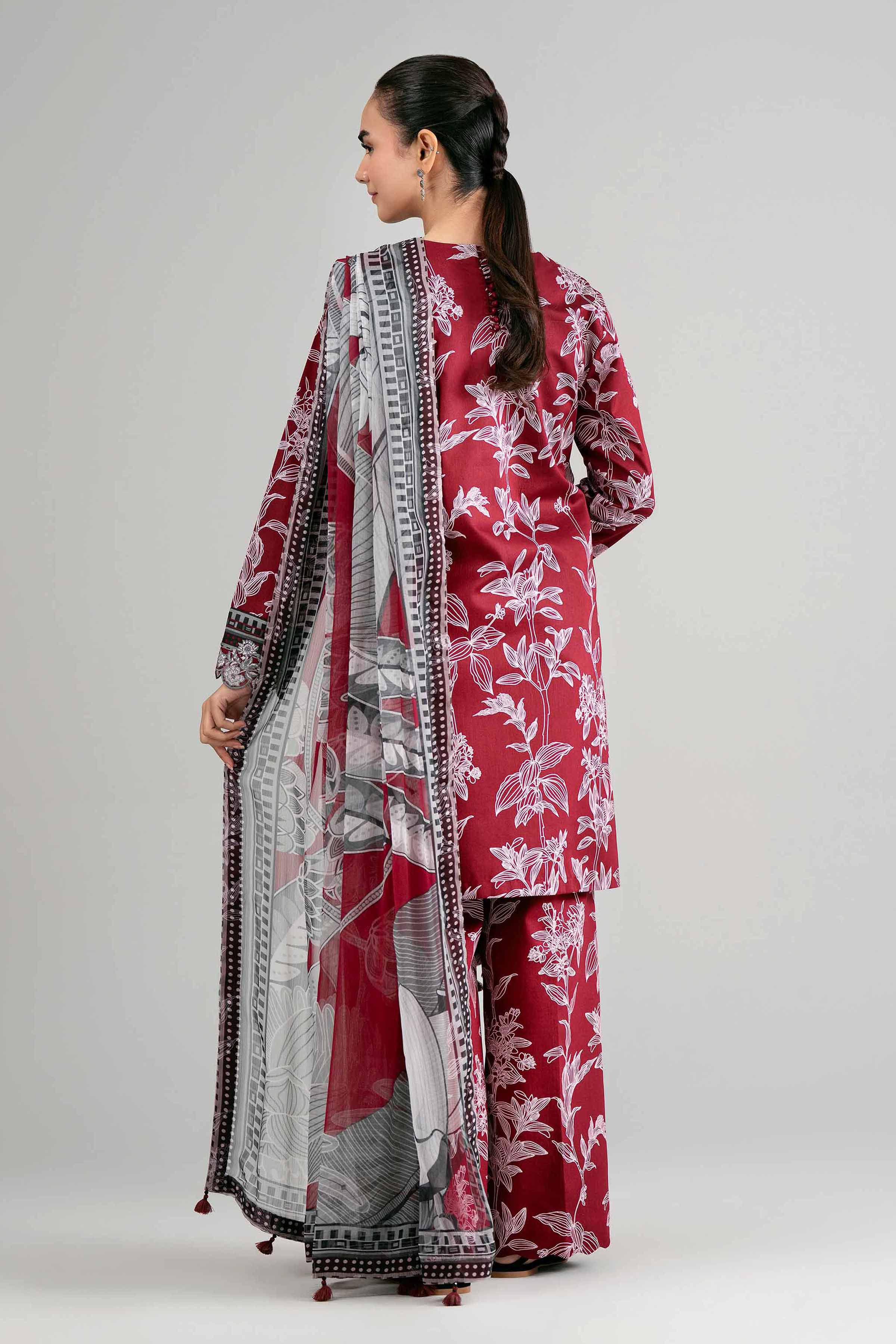 3 Piece - Digital Printed Embroidered Suit - 42601565 Maroon Lawn 3PC Embroidered Summer