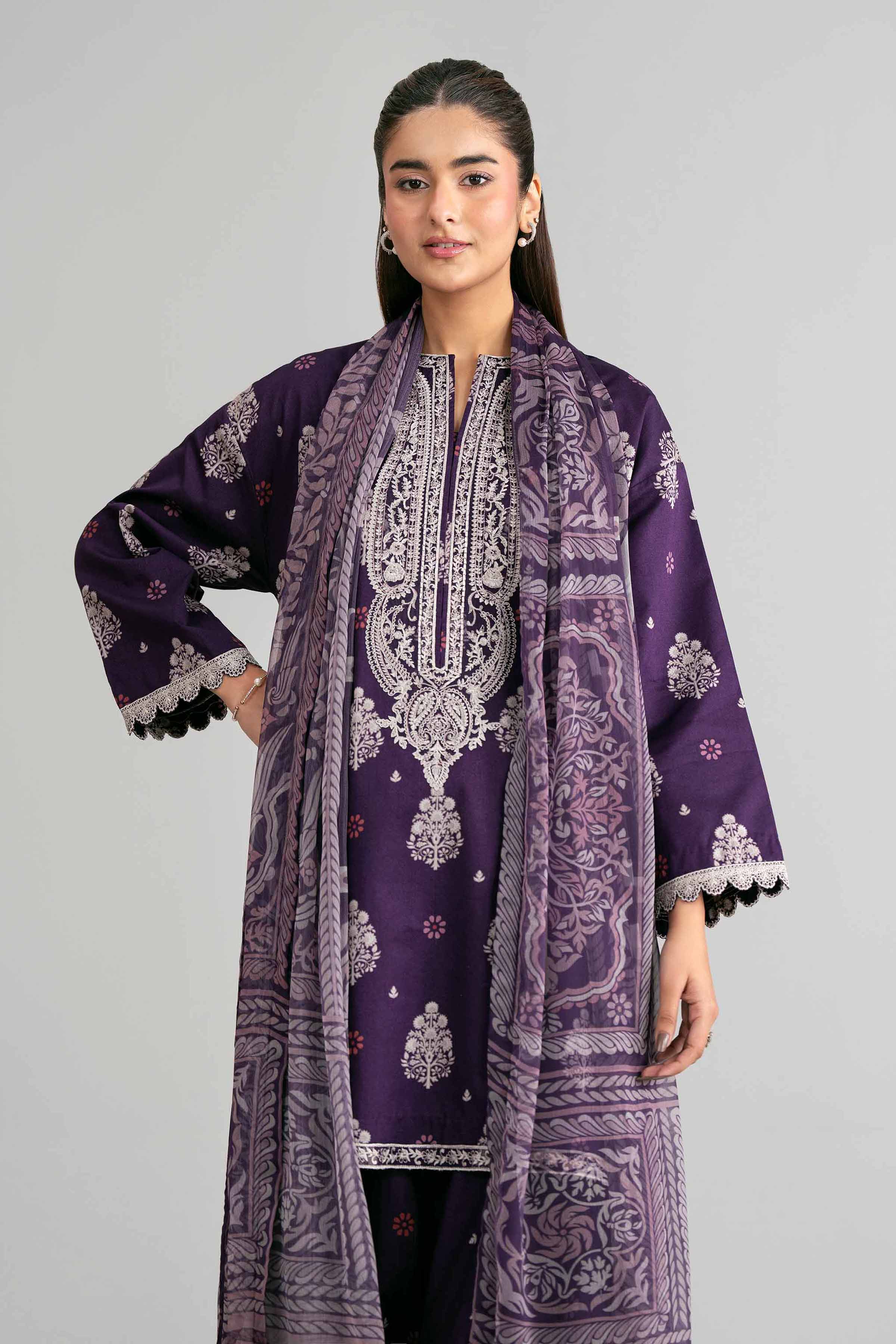 3 Piece - Digital Printed Embroidered Suit - 42601566 Purple Lawn 3PC Embroidered Summer