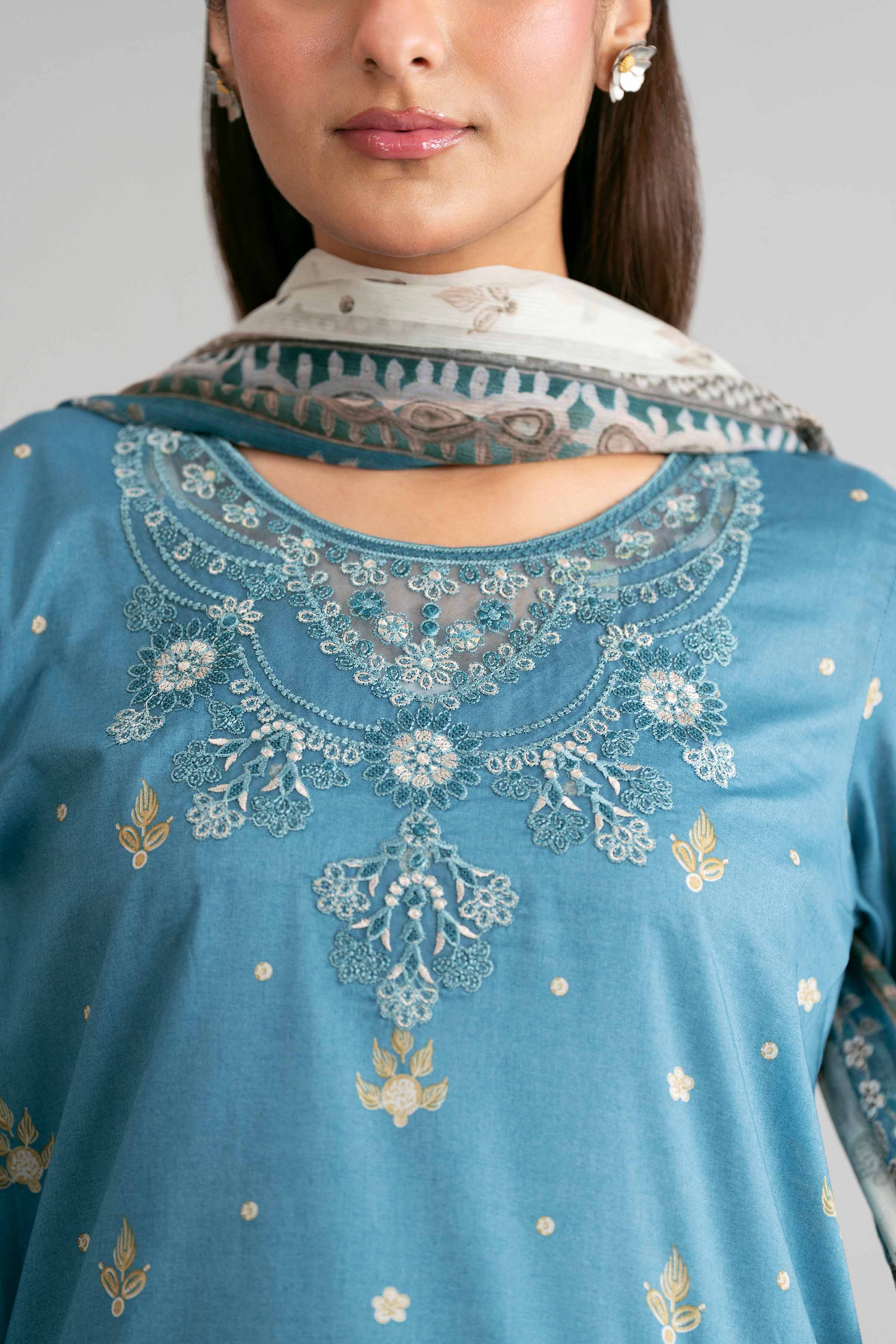 3 Piece - Digital Printed Embroidered Suit - 42601569 Blue Lawn 3PC Embroidered Summer