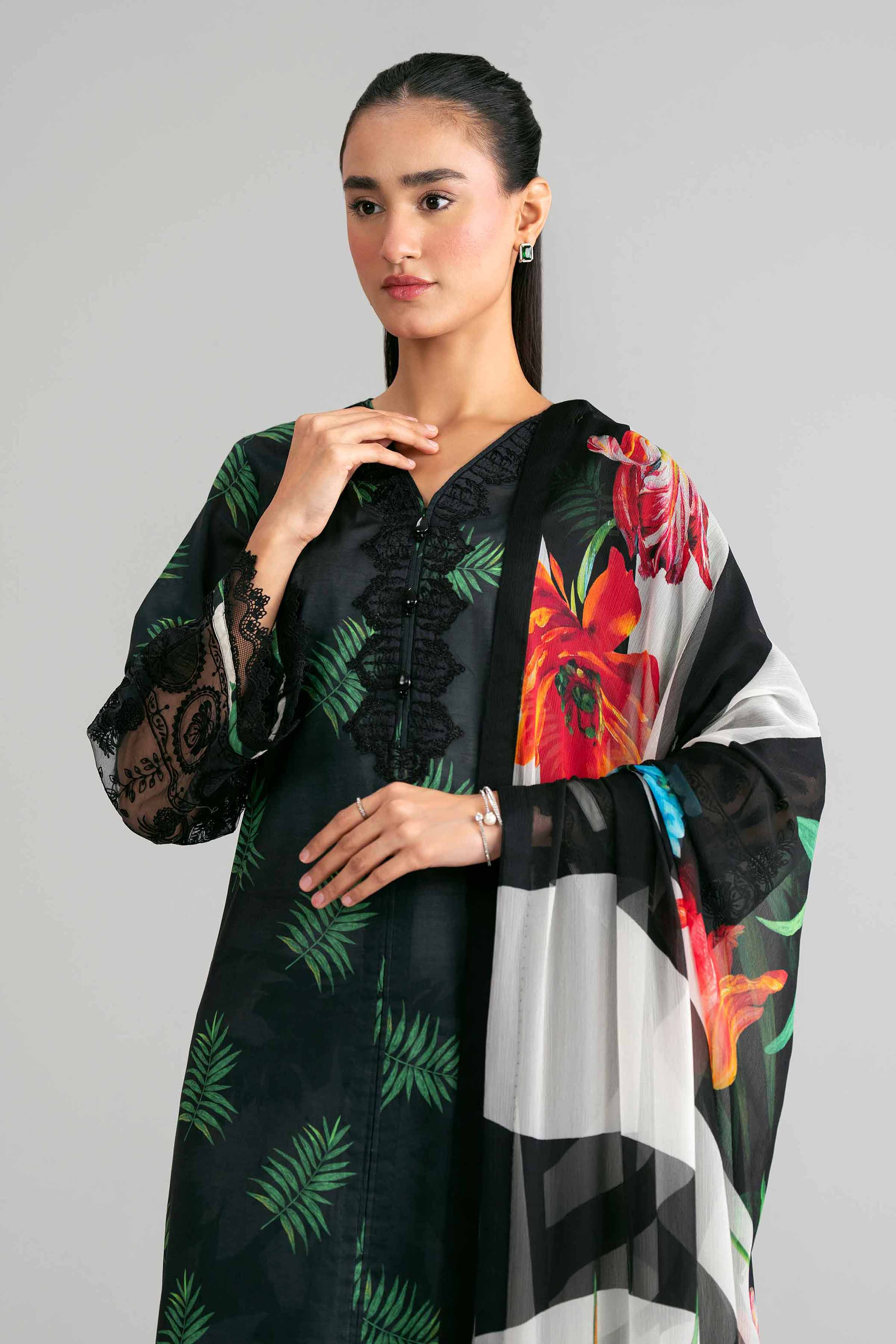 3 Piece - Digital Printed Embroidered Suit - 42601570 Black Lawn 3PC Embroidered Summer