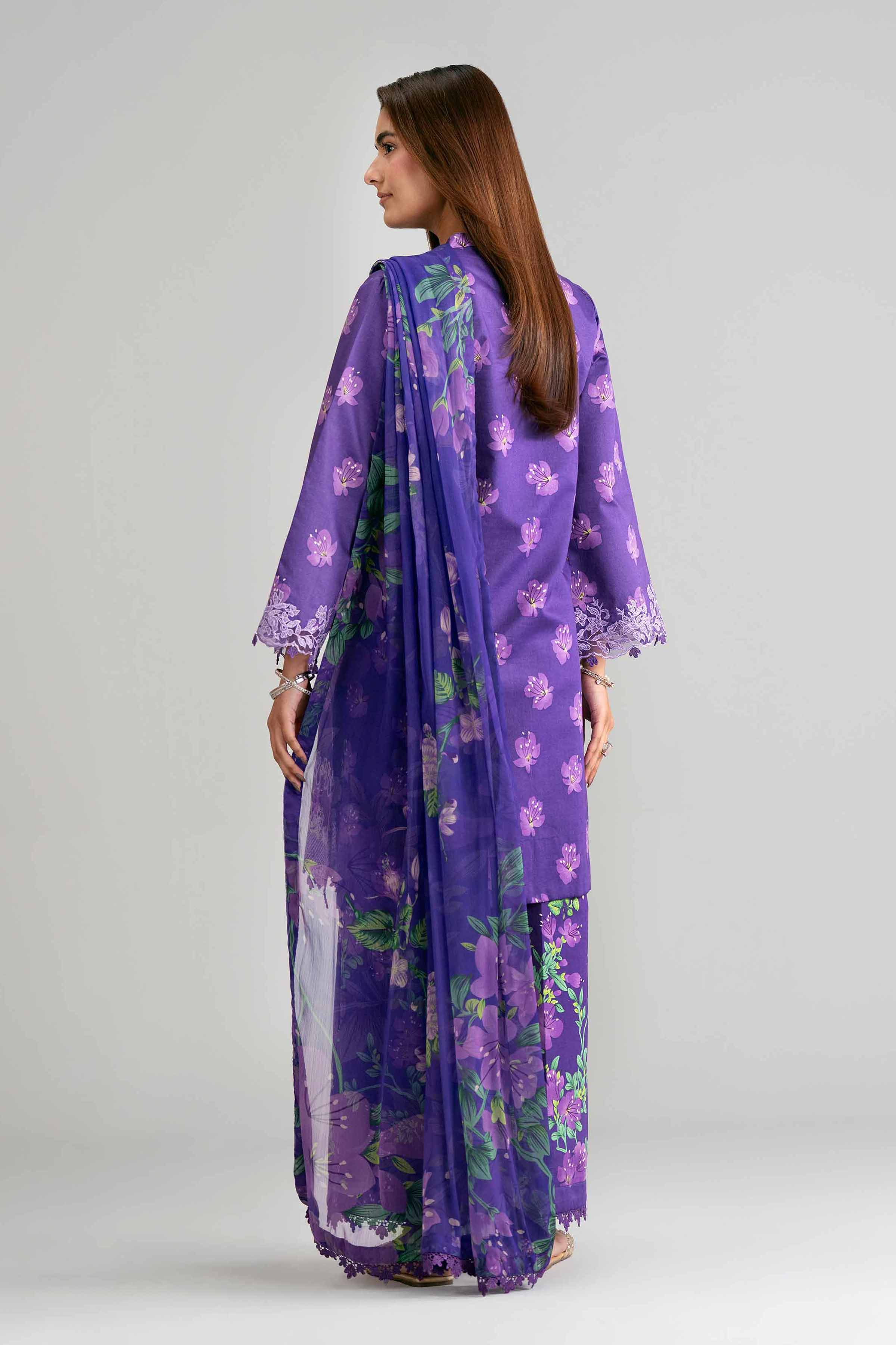 3 Piece - Digital Printed Embroidered Suit - 42601571 Purple Lawn 3PC Embroidered Summer