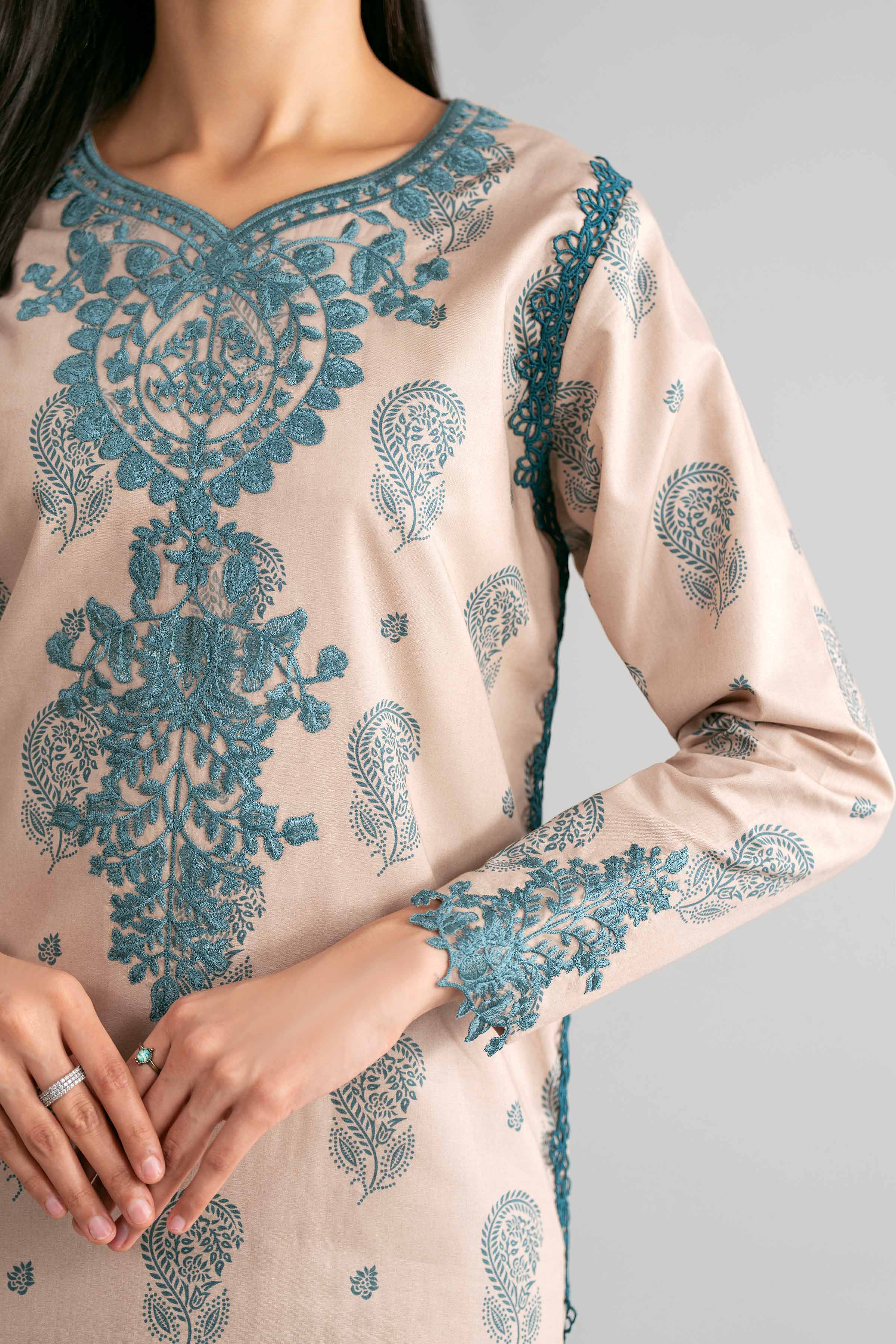 3 Piece - Digital Printed Embroidered Suit - 42601572 Beige Lawn 3PC Embroidered Summer