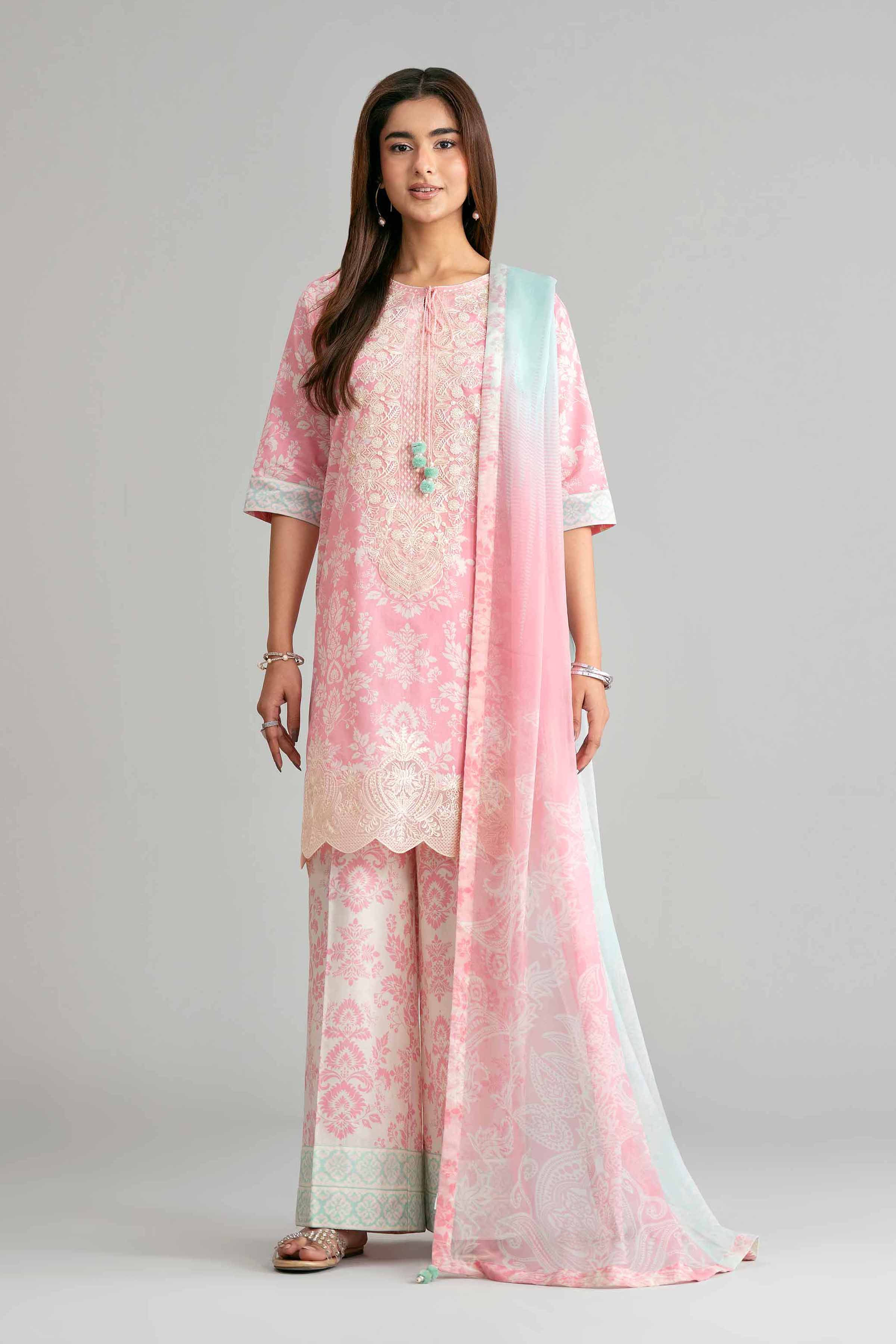 3 Piece - Digital Printed Embroidered Suit - 42601573 Pink Lawn 3PC Embroidered Summer