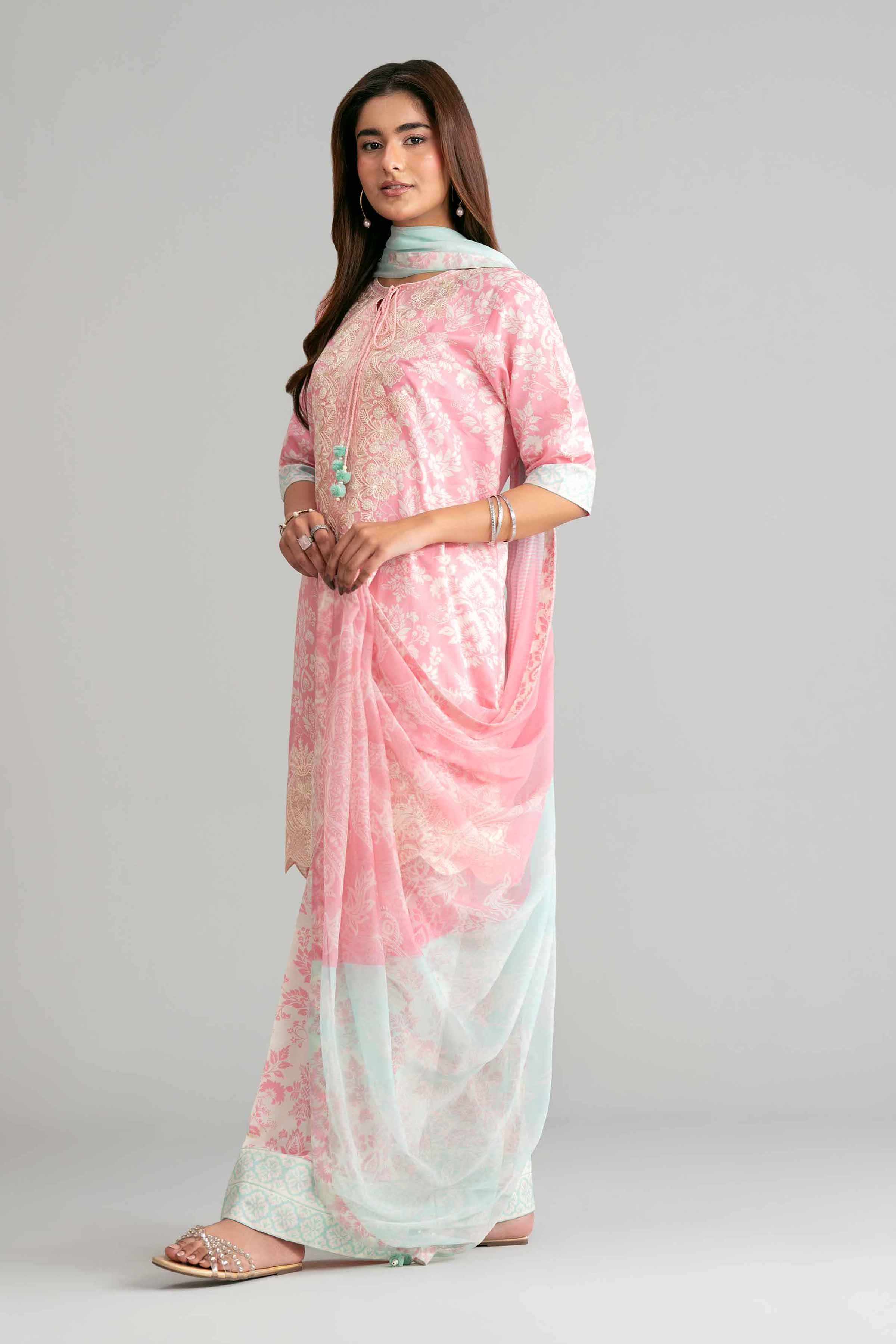 3 Piece - Digital Printed Embroidered Suit - 42601573 Pink Lawn 3PC Embroidered Summer