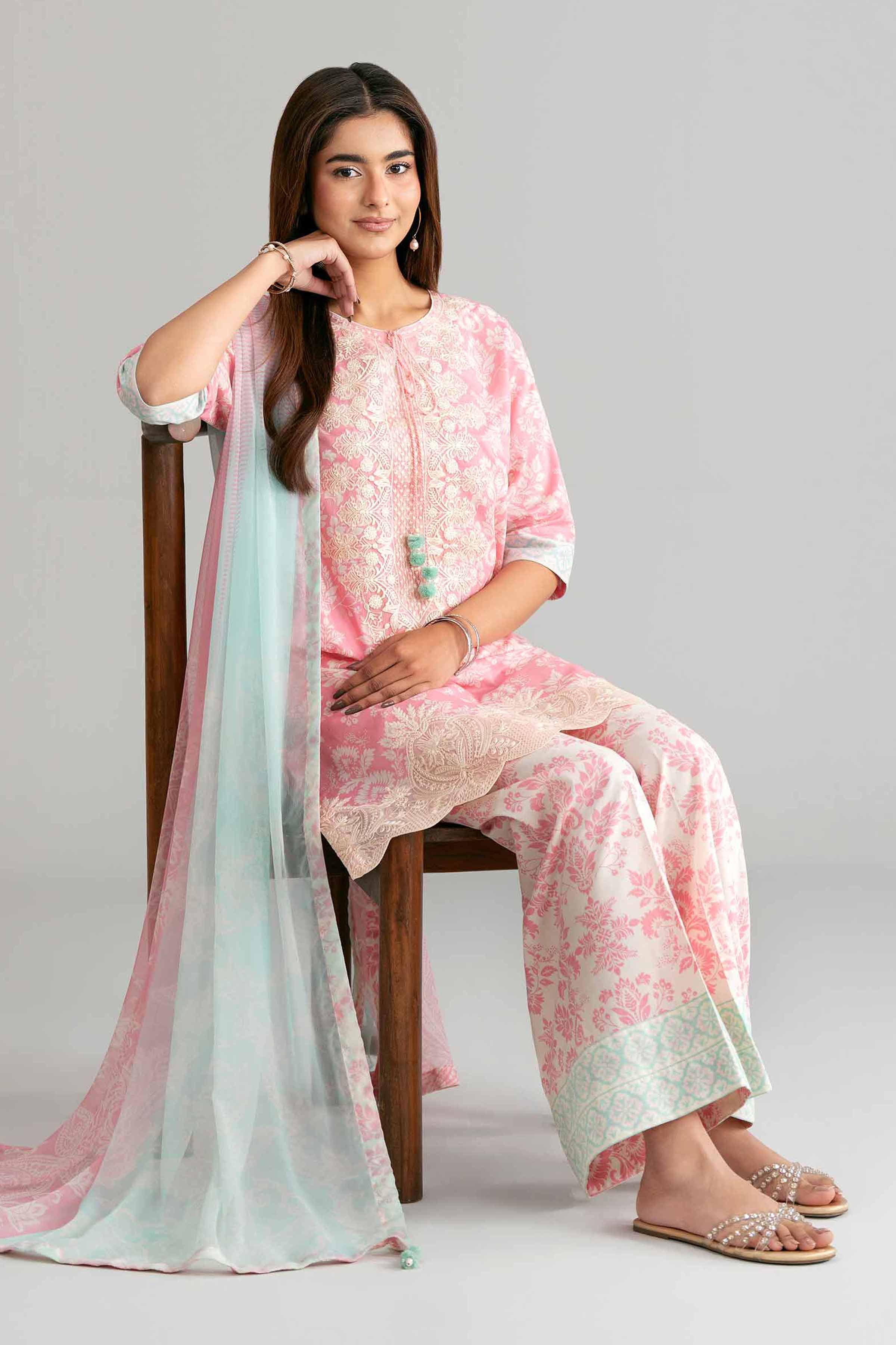 3 Piece - Digital Printed Embroidered Suit - 42601573 Pink Lawn 3PC Embroidered Summer