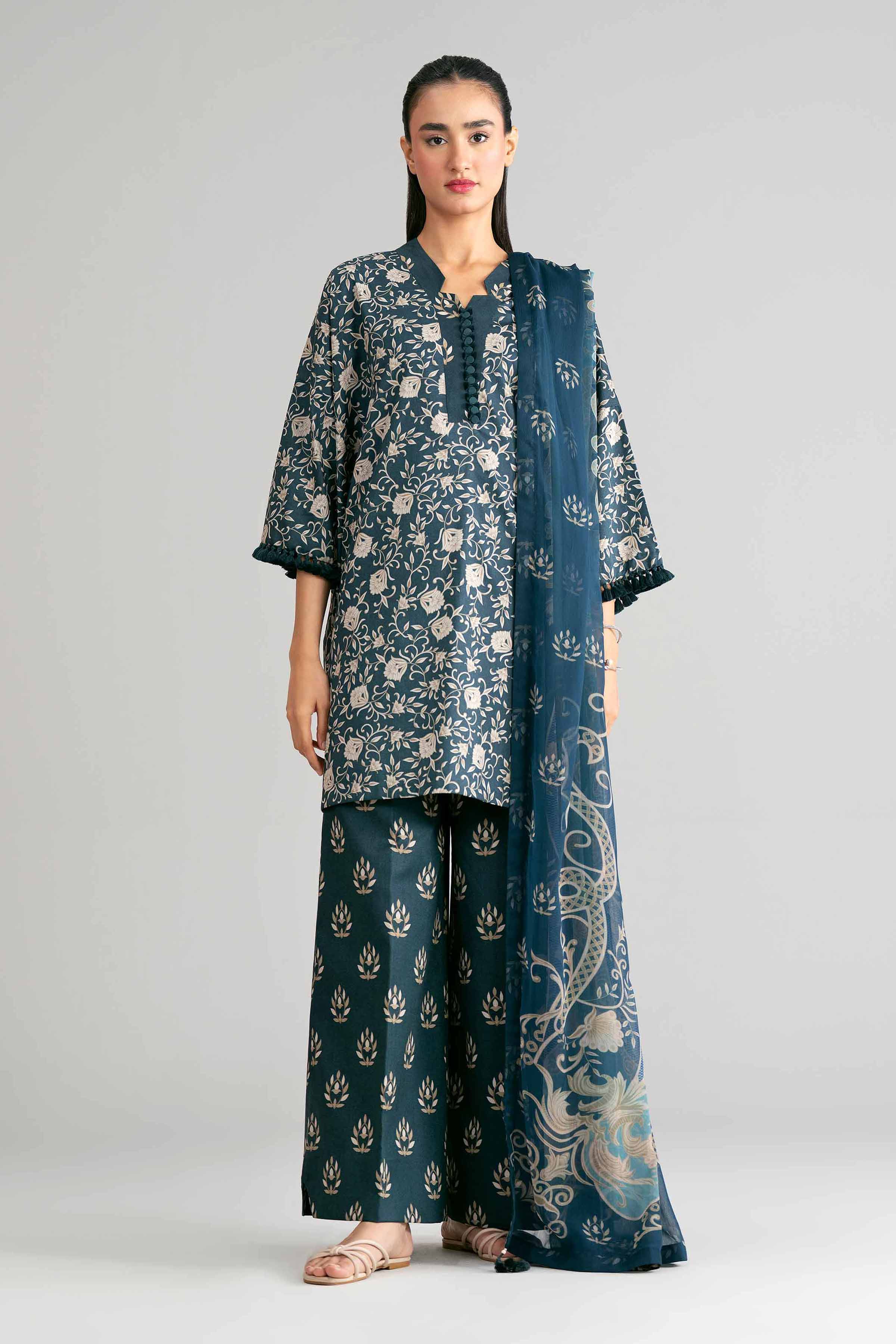 3 Piece - Digital Printed Suit - 42601574 Blue Lawn 3PC Printed Summer