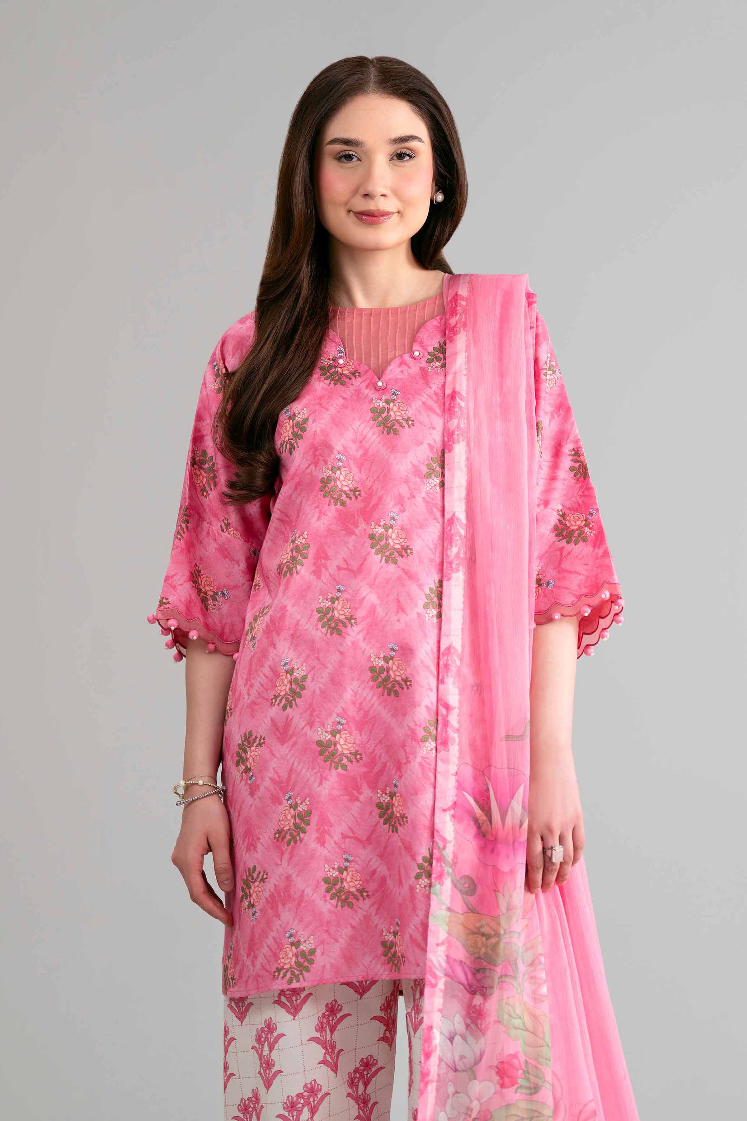 3 Piece - Digital Printed Suit - 42601579 Pink Lawn 3PC Printed Summer