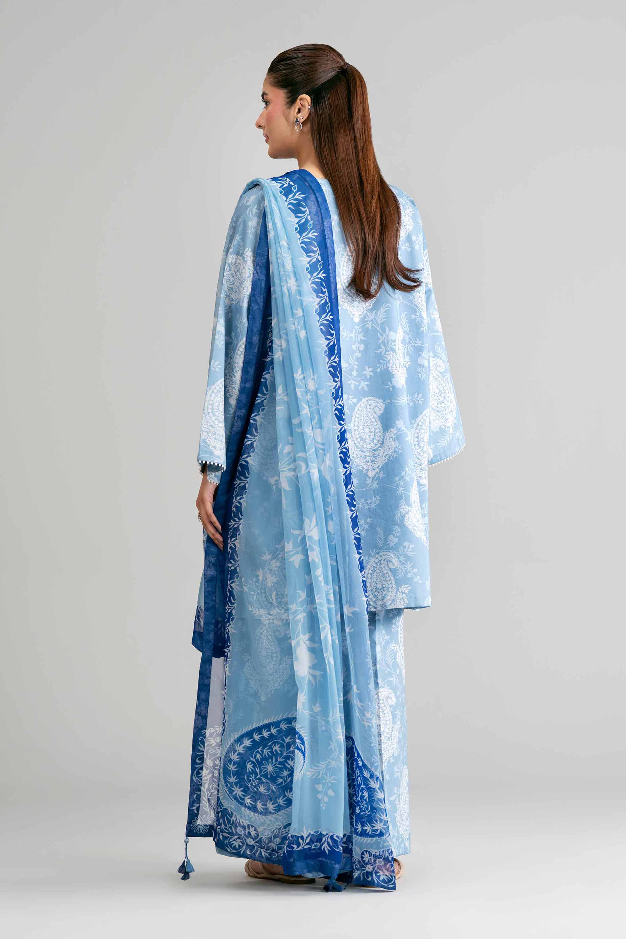3 Piece - Digital Printed Suit - 42601581 Blue Lawn 3PC Printed Summer