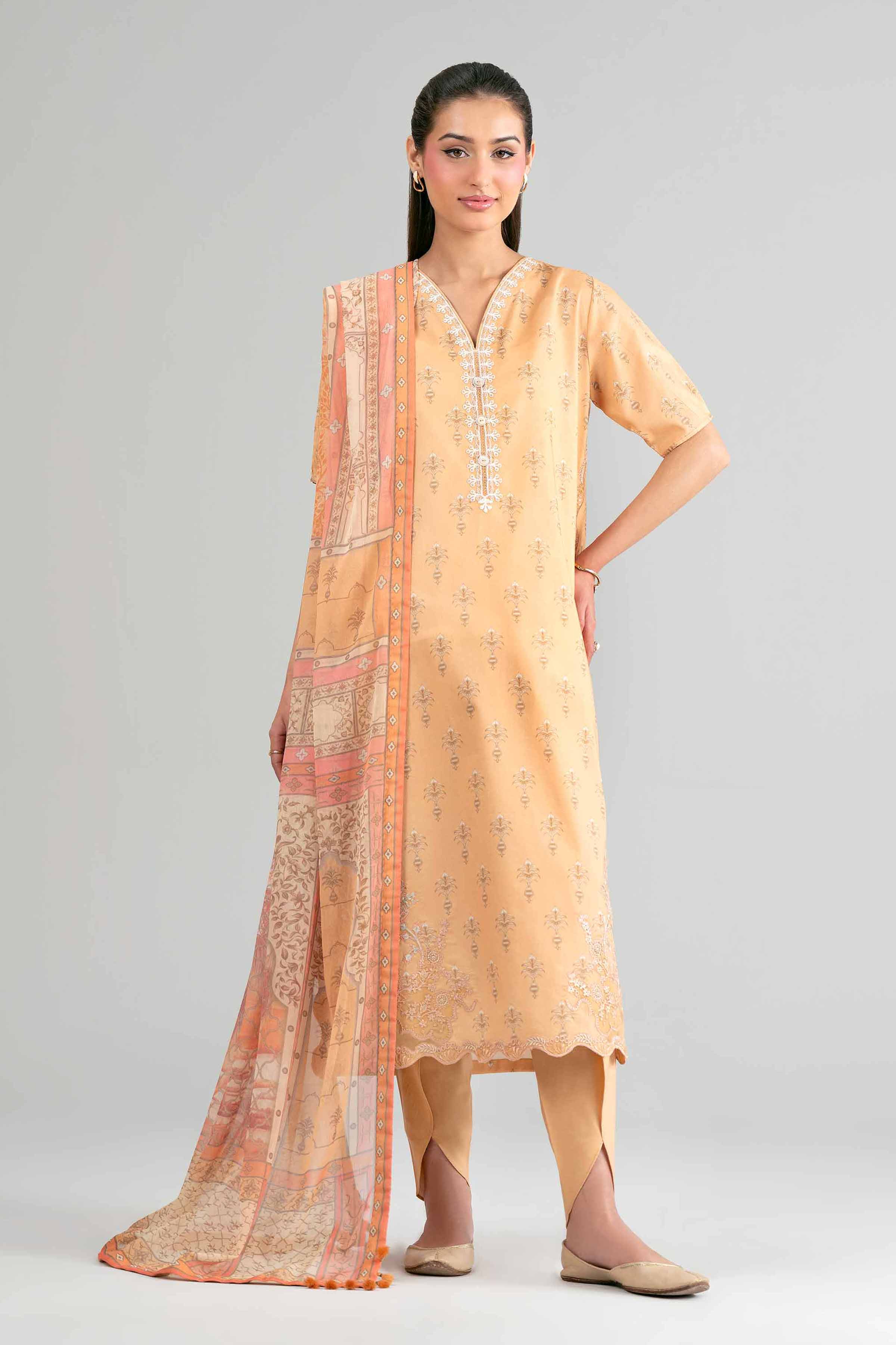 2 Piece - Digital Printed Embroidered Suit - 42601584 Yellow Lawn 2PC Embroidered