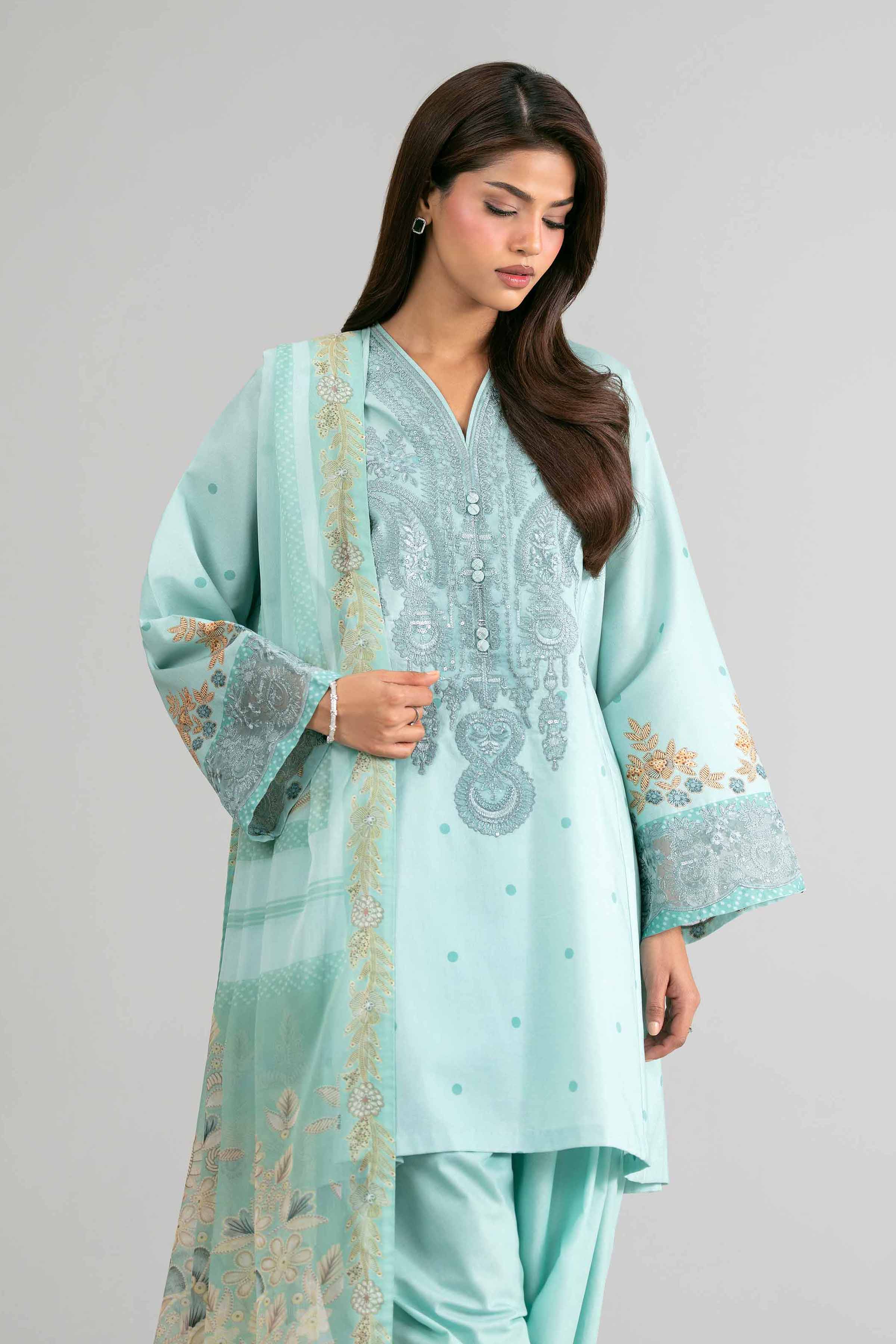 2 Piece - Digital Printed Embroidered Suit - 42601587 Green Lawn 2PC Embroidered
