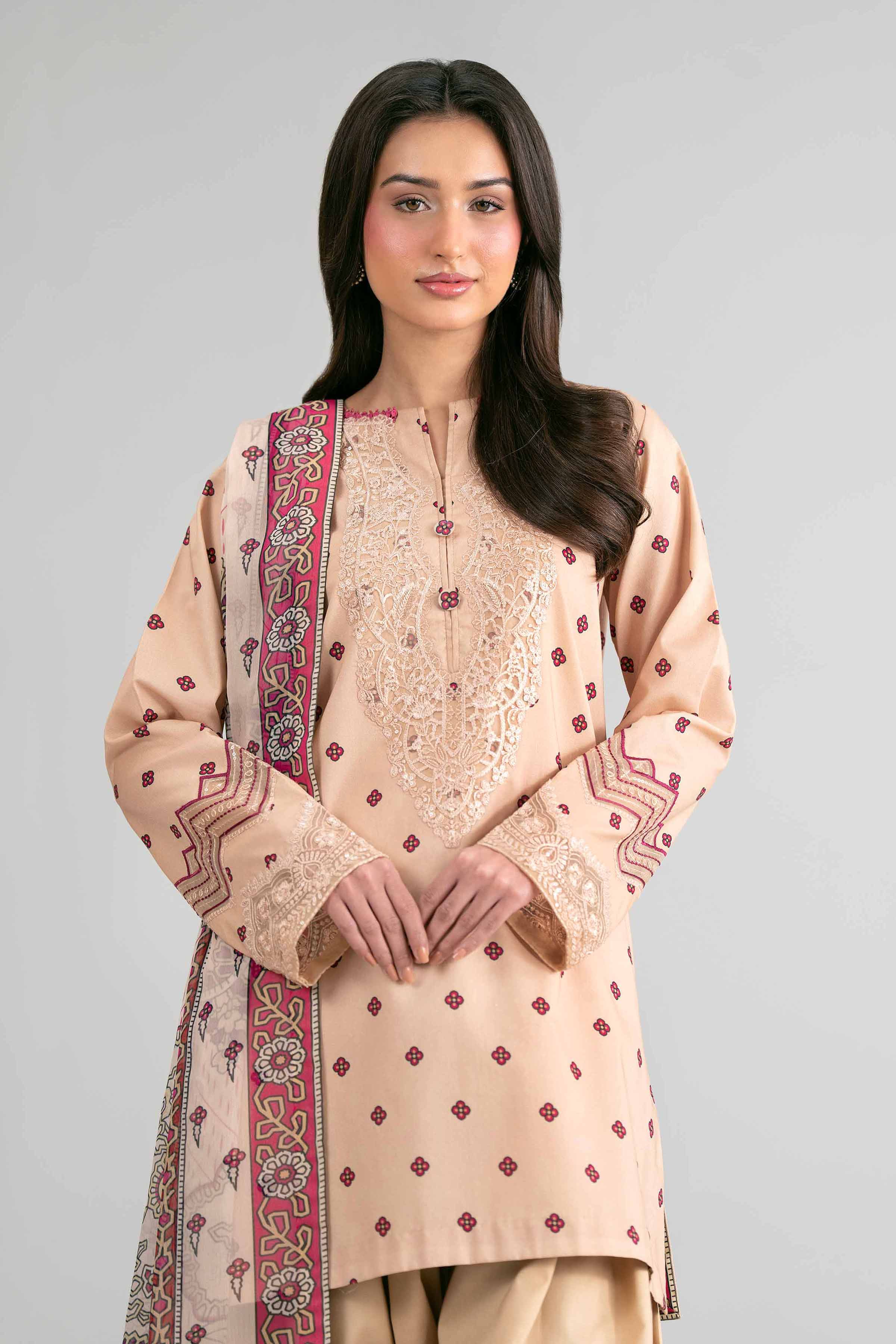 2 Piece - Digital Printed Embroidered Suit - 42601590 Beige Lawn 2PC Embroidered