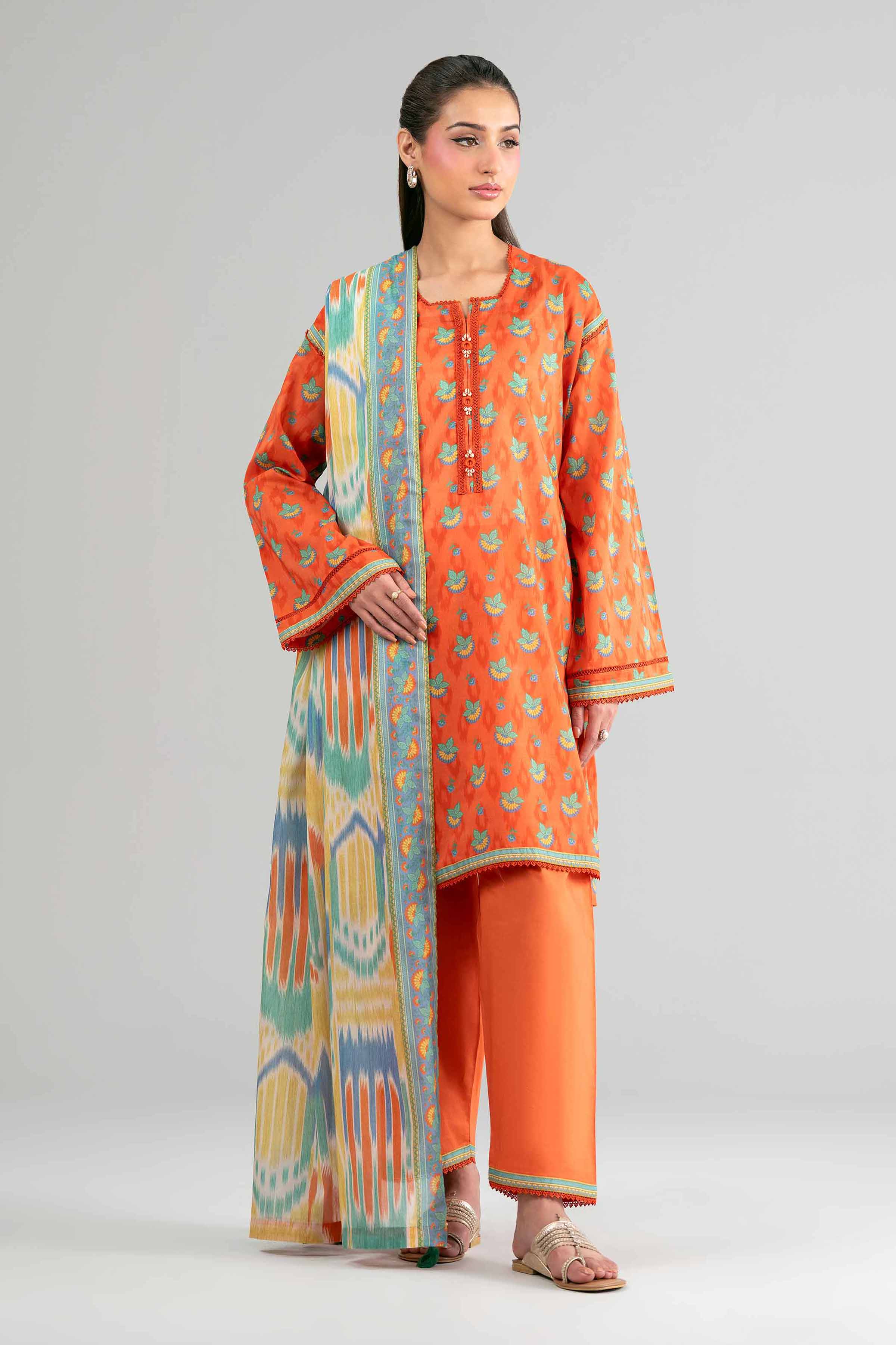 2 Piece - Printed Suit - 42601604 Orange Lawn 2PC Printed