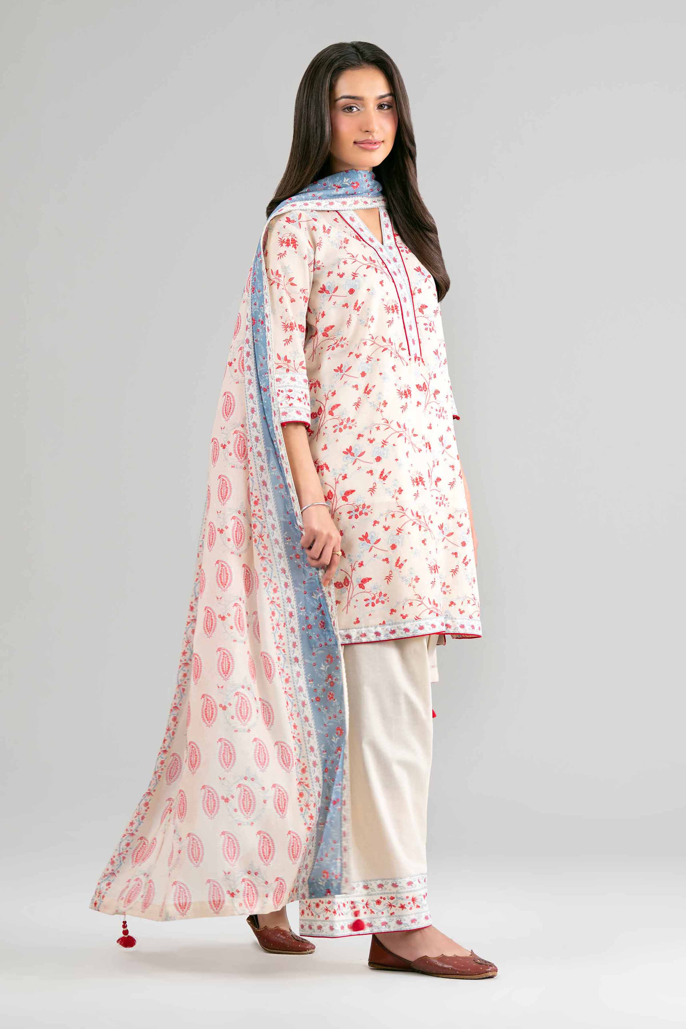 2 Piece - Printed Suit - 42601610 Beige Lawn 2PC Printed